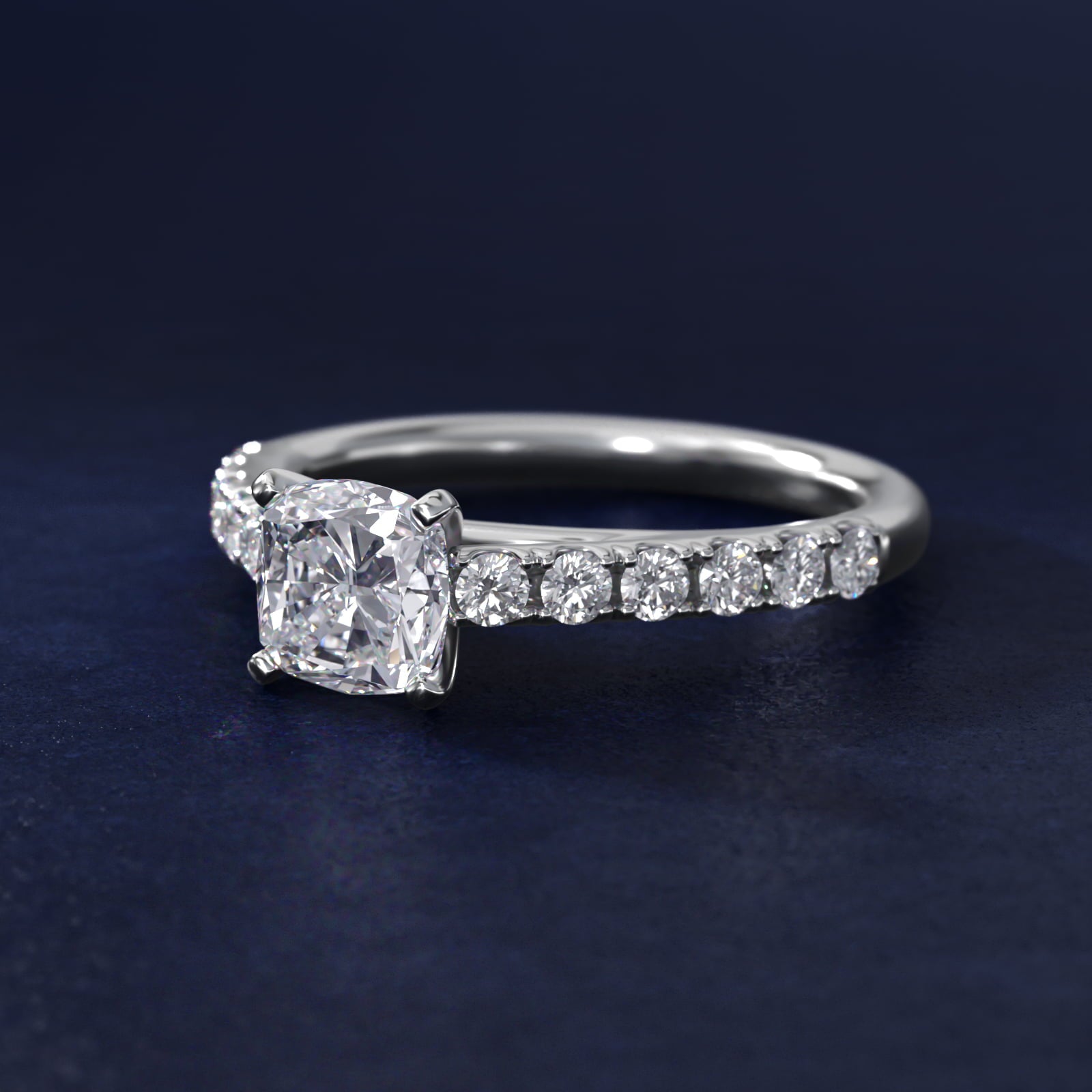 Riviera Cathedral PavŽ Diamond Engagement Ring in 14k White Gold (1/2 ct. tw.) - Cushion Center