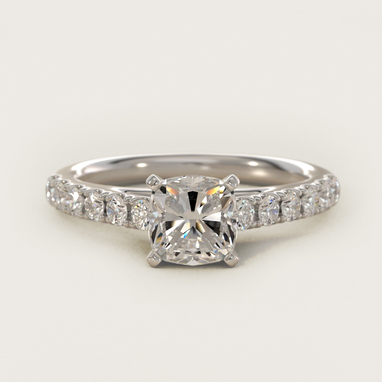 Riviera Cathedral PavŽ Diamond Engagement Ring in 14k White Gold (1/2 ct. tw.) - Cushion Center