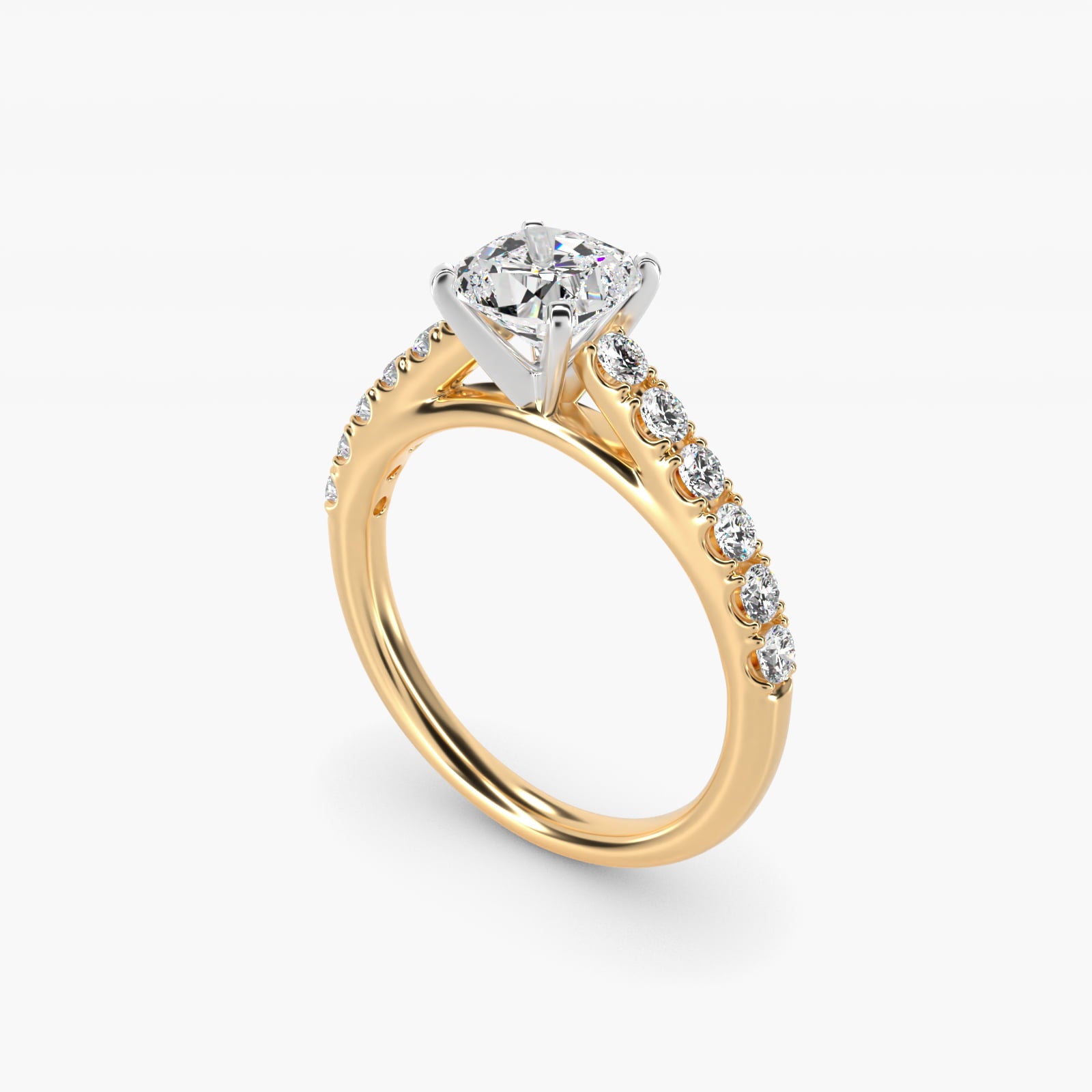 Riviera Cathedral PavŽ Diamond Engagement Ring in 14K Yellow Gold (1/2 ct. tw.) - Cushion Center