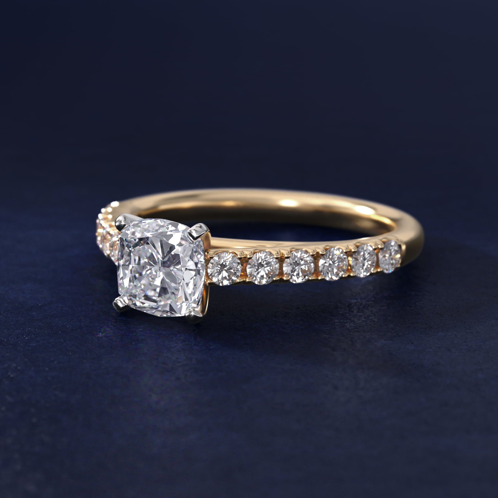 Riviera Cathedral PavŽ Diamond Engagement Ring in 14K Yellow Gold (1/2 ct. tw.) - Cushion Center