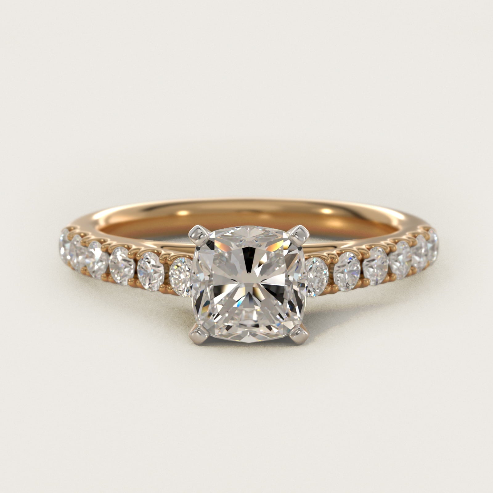 Riviera Cathedral PavŽ Diamond Engagement Ring in 14K Yellow Gold (1/2 ct. tw.) - Cushion Center
