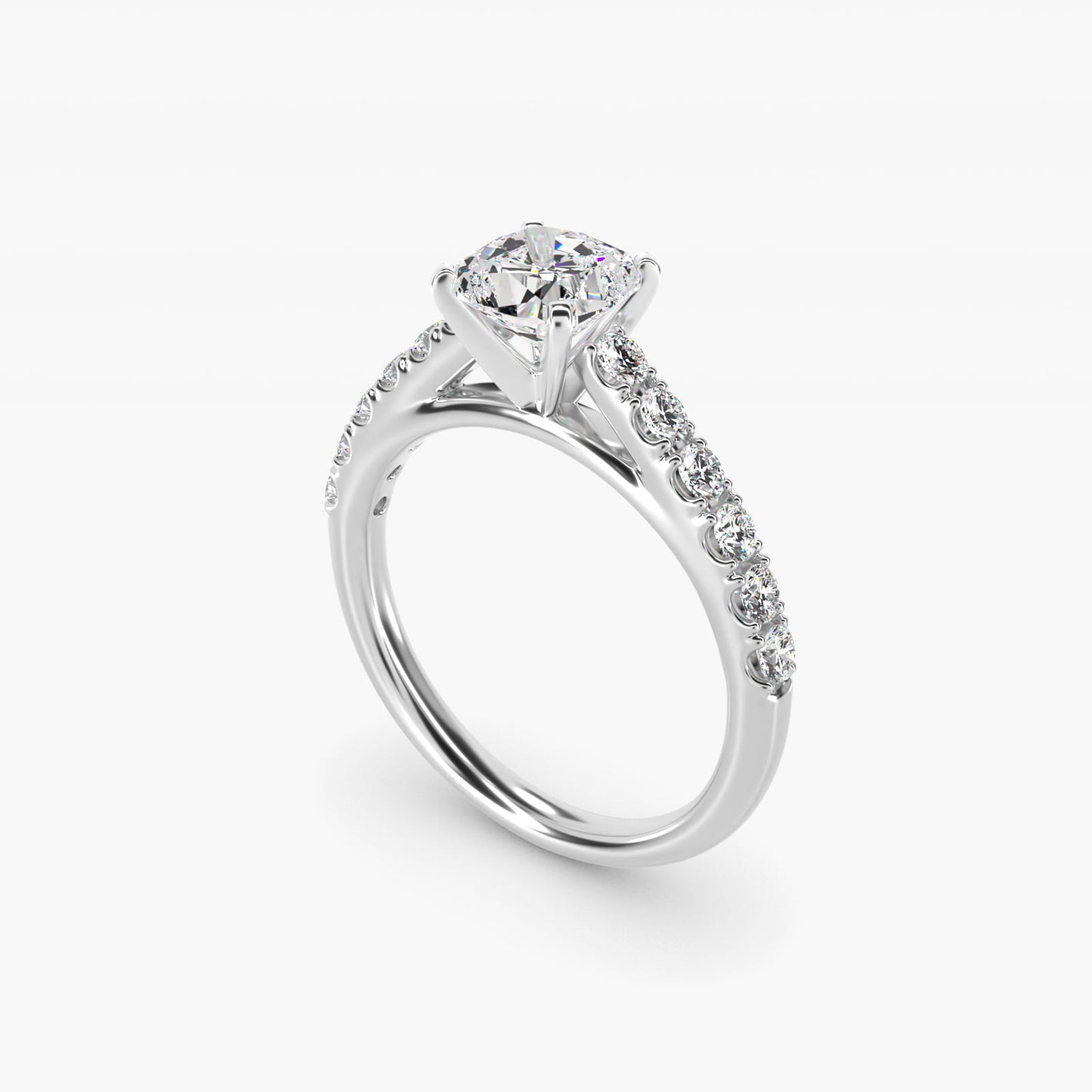 Riviera Cathedral PavŽ Diamond Engagement Ring in Platinum (1/2 ct. tw.) - Cushion Center