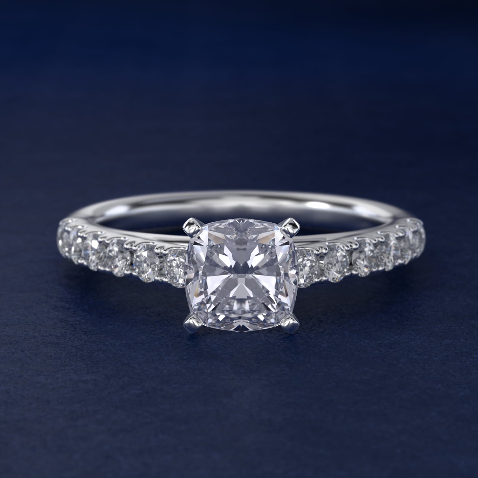 Riviera Cathedral PavŽ Diamond Engagement Ring in Platinum (1/2 ct. tw.) - Cushion Center