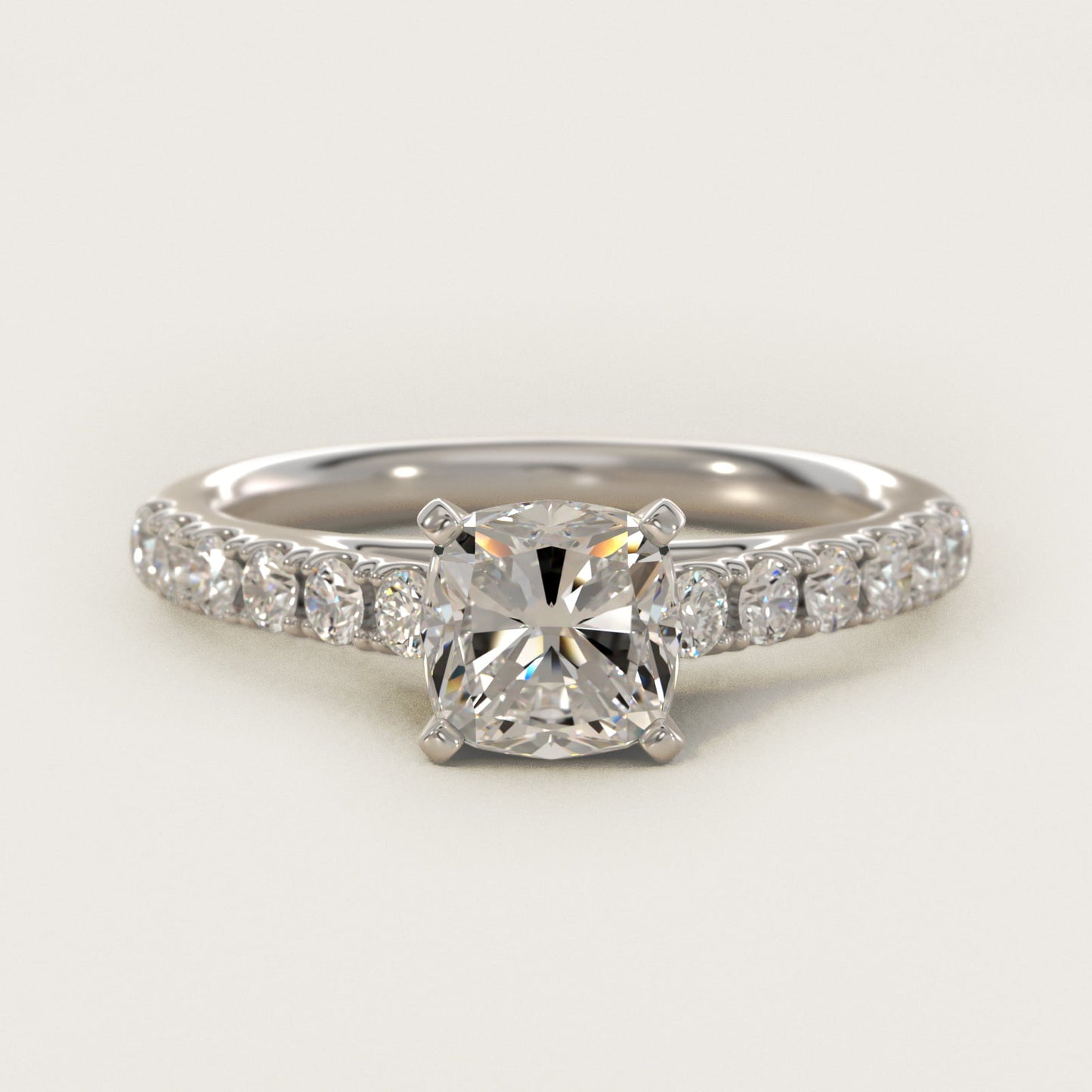 Riviera Cathedral PavŽ Diamond Engagement Ring in Platinum (1/2 ct. tw.) - Cushion Center
