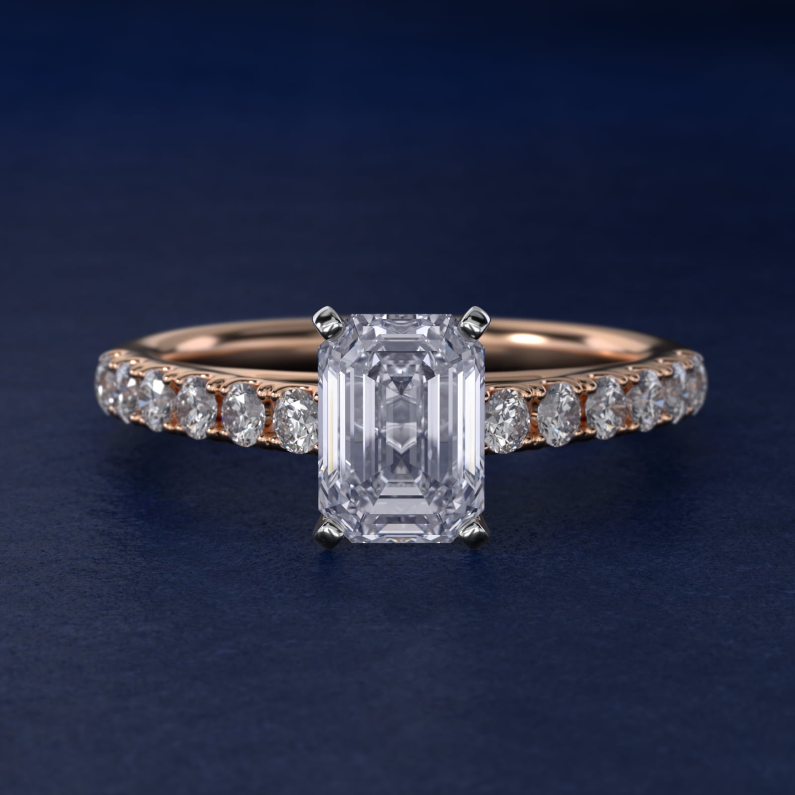 Riviera Cathedral PavŽ Diamond Engagement Ring in 14k Rose Gold (1/2 ct. tw.) - Emerald Center