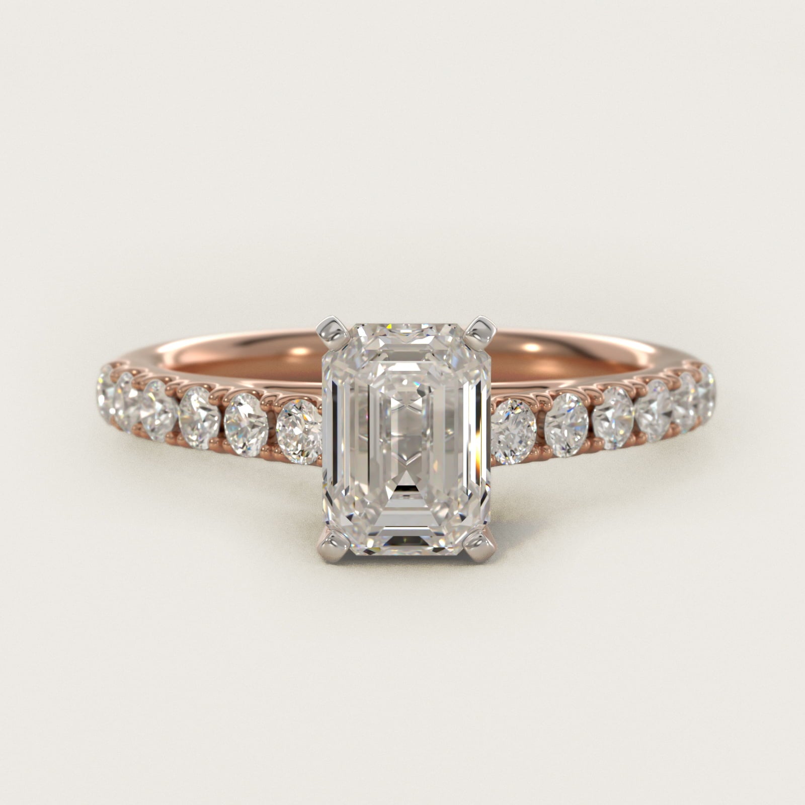 Riviera Cathedral PavŽ Diamond Engagement Ring in 14k Rose Gold (1/2 ct. tw.) - Emerald Center