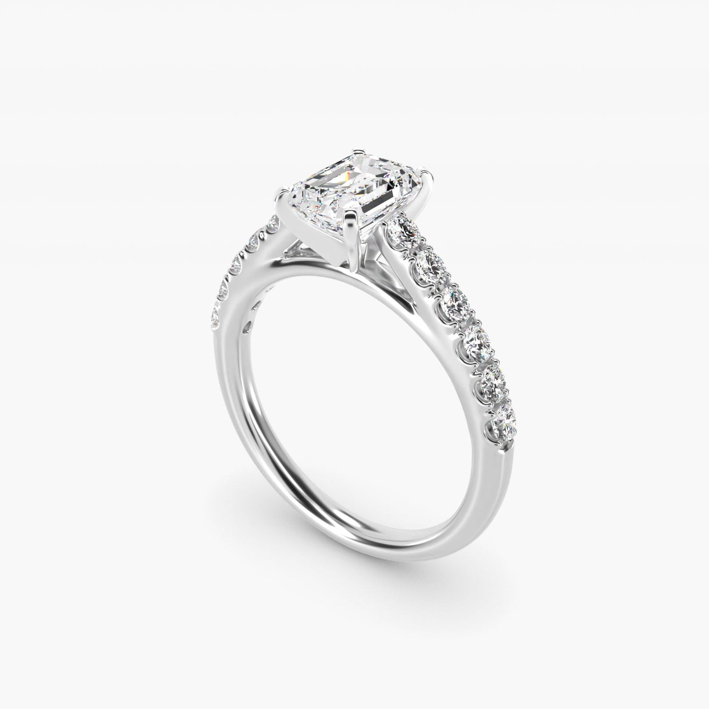 Riviera Cathedral PavŽ Diamond Engagement Ring in 18k White Gold (1/2 ct. tw.) - Emerald Center
