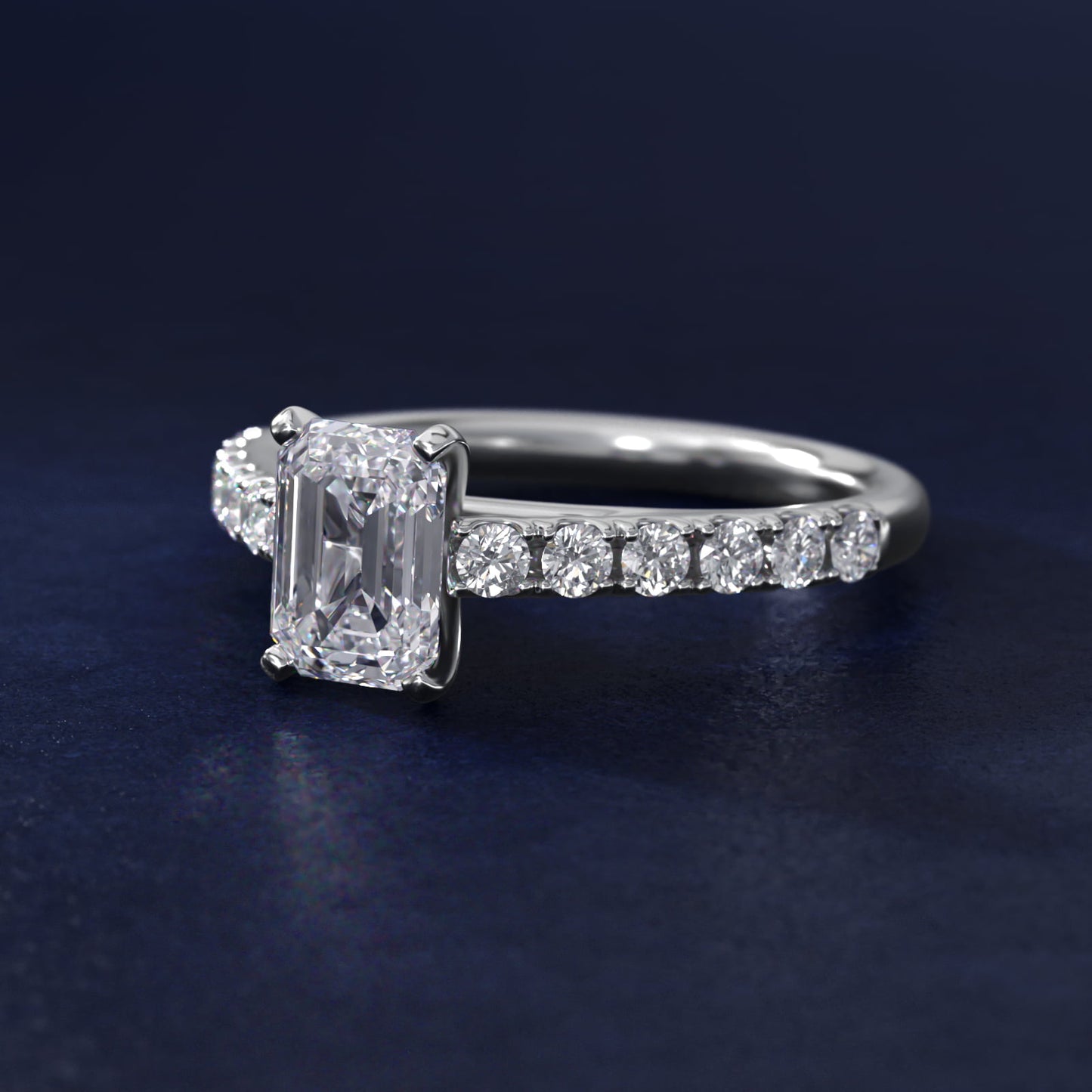 Riviera Cathedral PavŽ Diamond Engagement Ring in 18k White Gold (1/2 ct. tw.) - Emerald Center