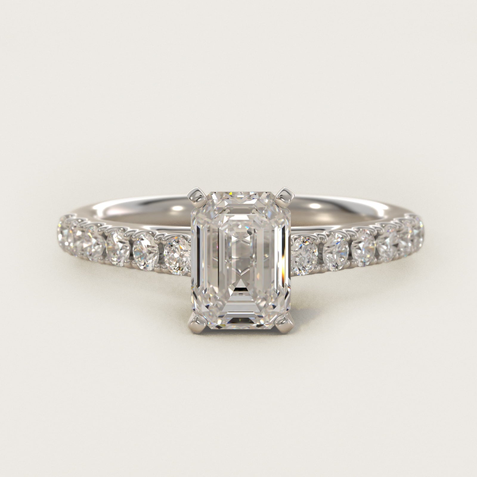 Riviera Cathedral PavŽ Diamond Engagement Ring in 14k White Gold (1/2 ct. tw.) - Emerald Center