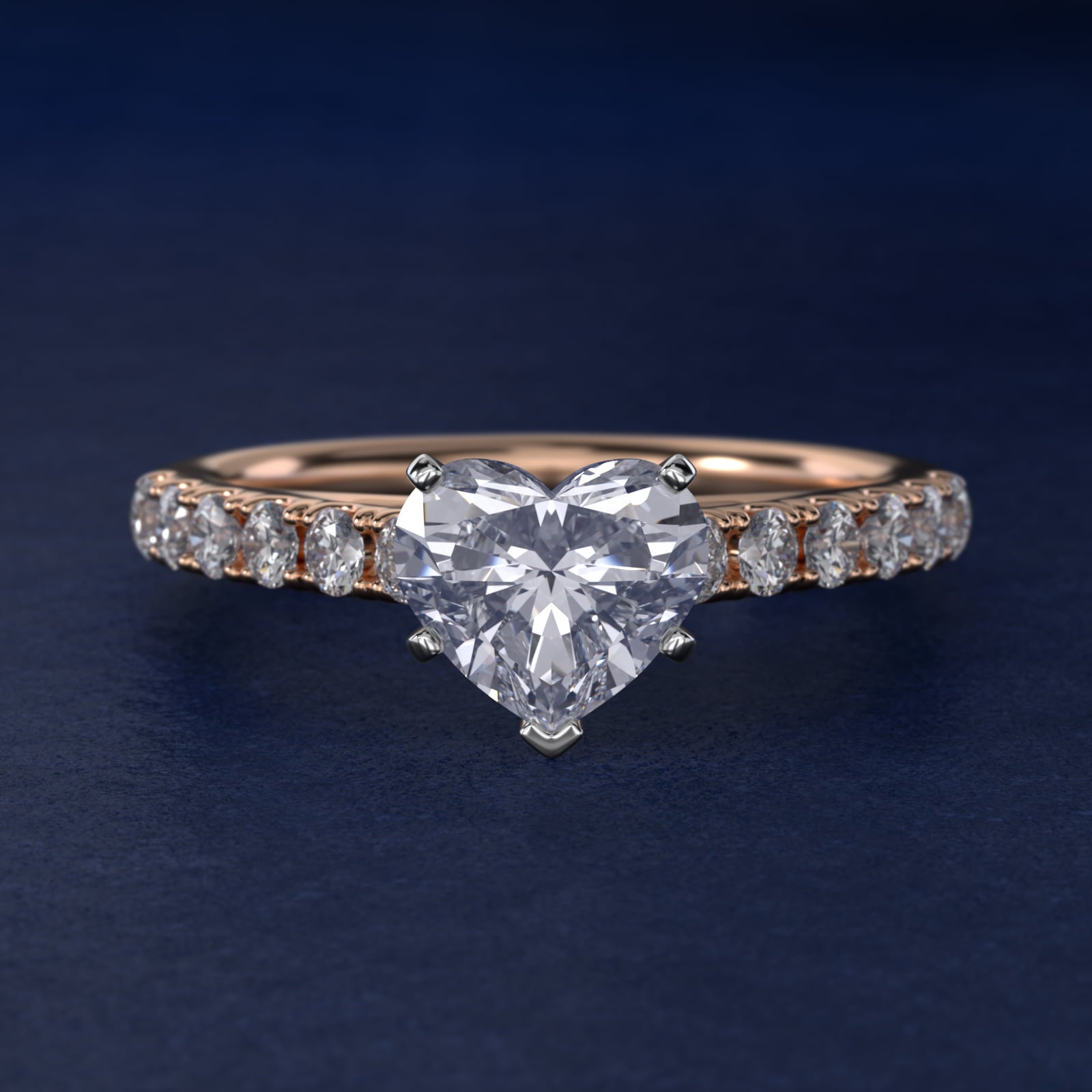 Riviera Cathedral PavŽ Diamond Engagement Ring in 18k Rose Gold (1/2 ct. tw.) - Heart Center