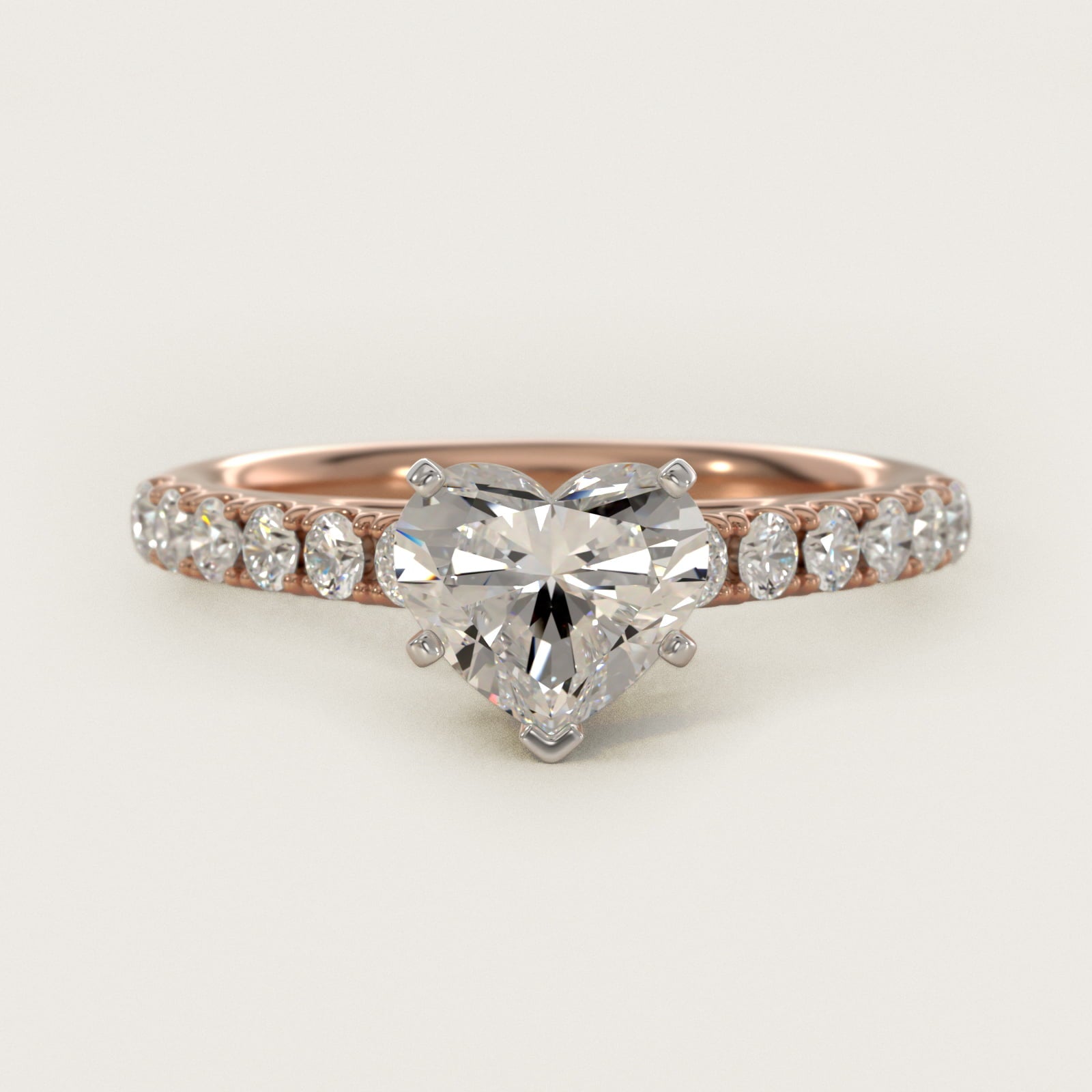 Riviera Cathedral PavŽ Diamond Engagement Ring in 14k Rose Gold (1/2 ct. tw.) - Heart Center