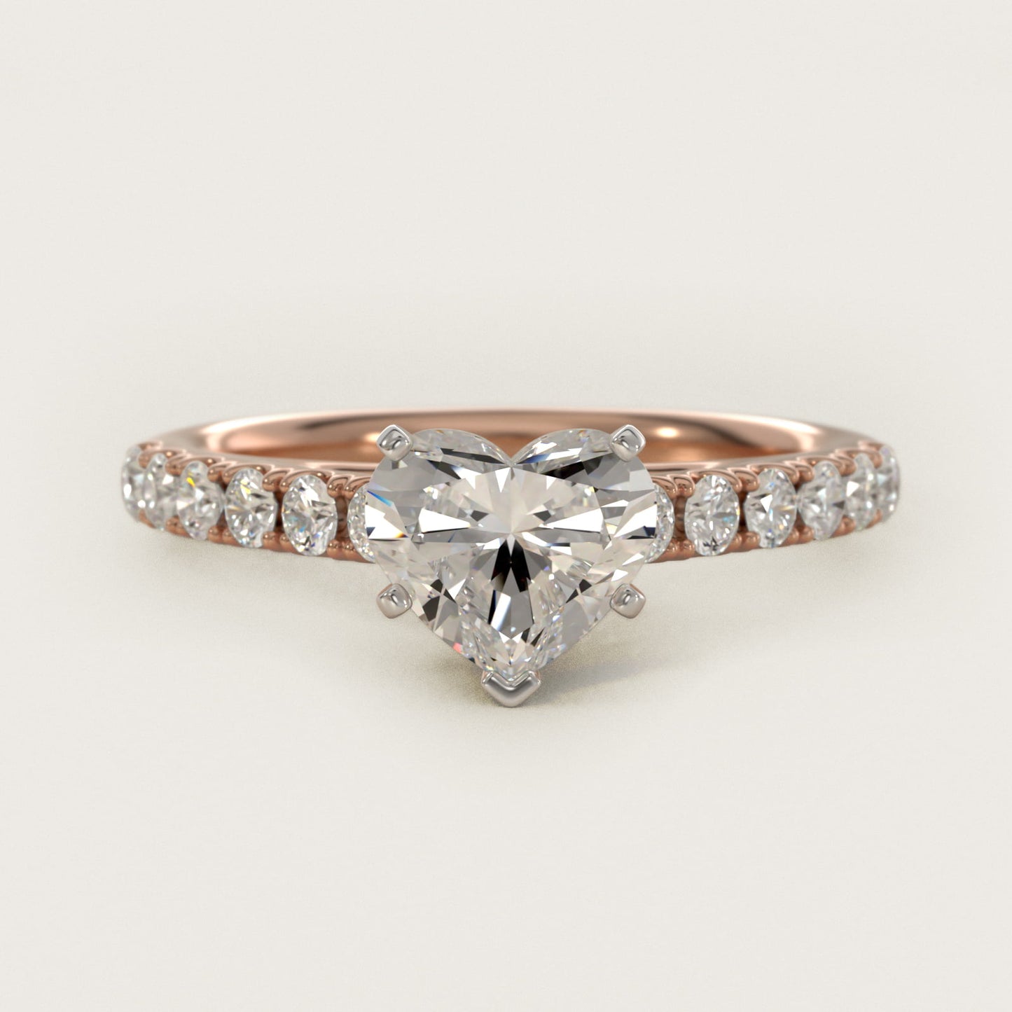 Riviera Cathedral PavŽ Diamond Engagement Ring in 18k Rose Gold (1/2 ct. tw.) - Heart Center