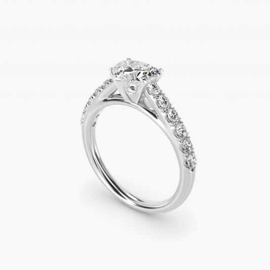 Riviera Cathedral PavŽ Diamond Engagement Ring in 18k White Gold (1/2 ct. tw.) - Heart Center