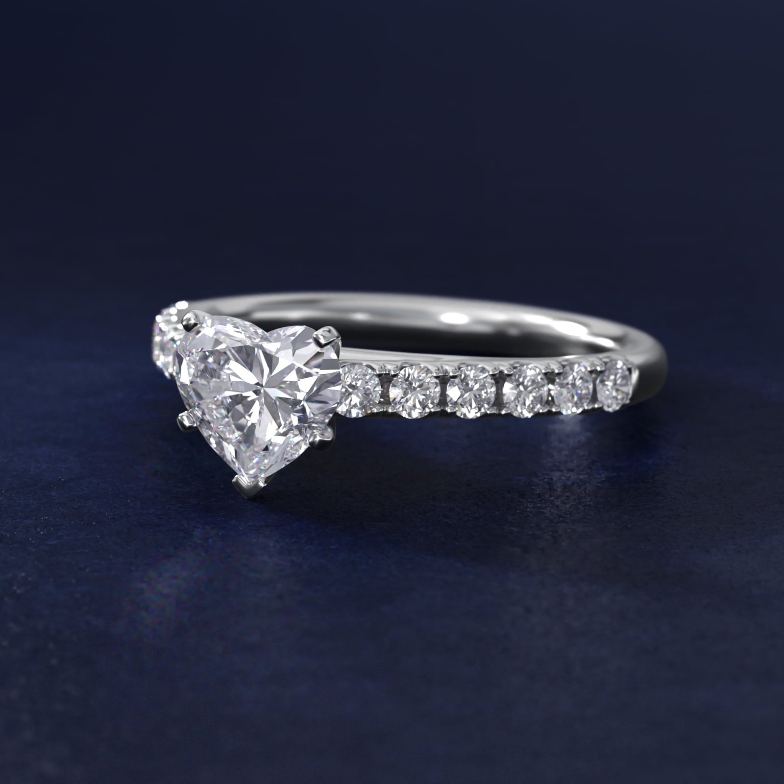 Riviera Cathedral PavŽ Diamond Engagement Ring in 18k White Gold (1/2 ct. tw.) - Heart Center