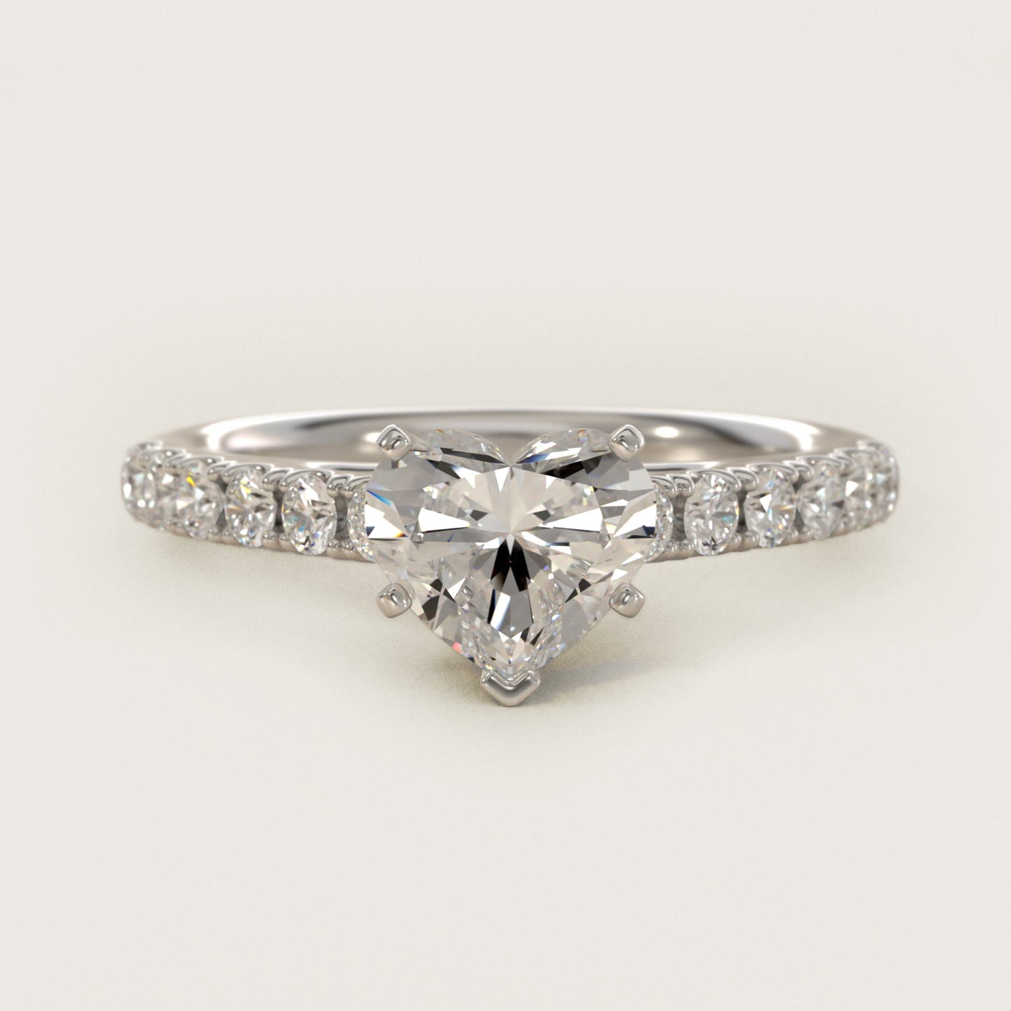Riviera Cathedral PavŽ Diamond Engagement Ring in 14k White Gold (1/2 ct. tw.) - Heart Center