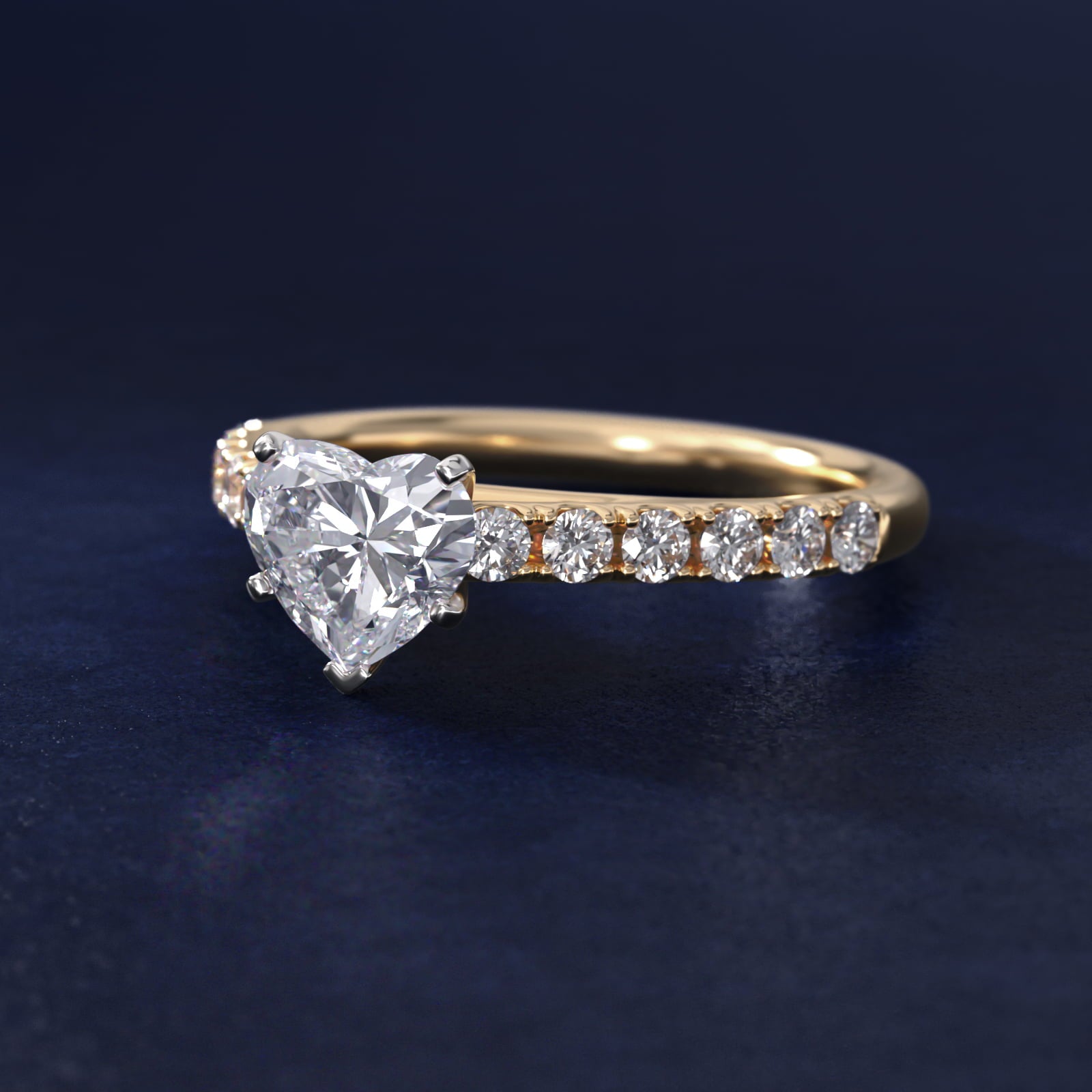 Riviera Cathedral PavŽ Diamond Engagement Ring in 14K Yellow Gold (1/2 ct. tw.) - Heart Center