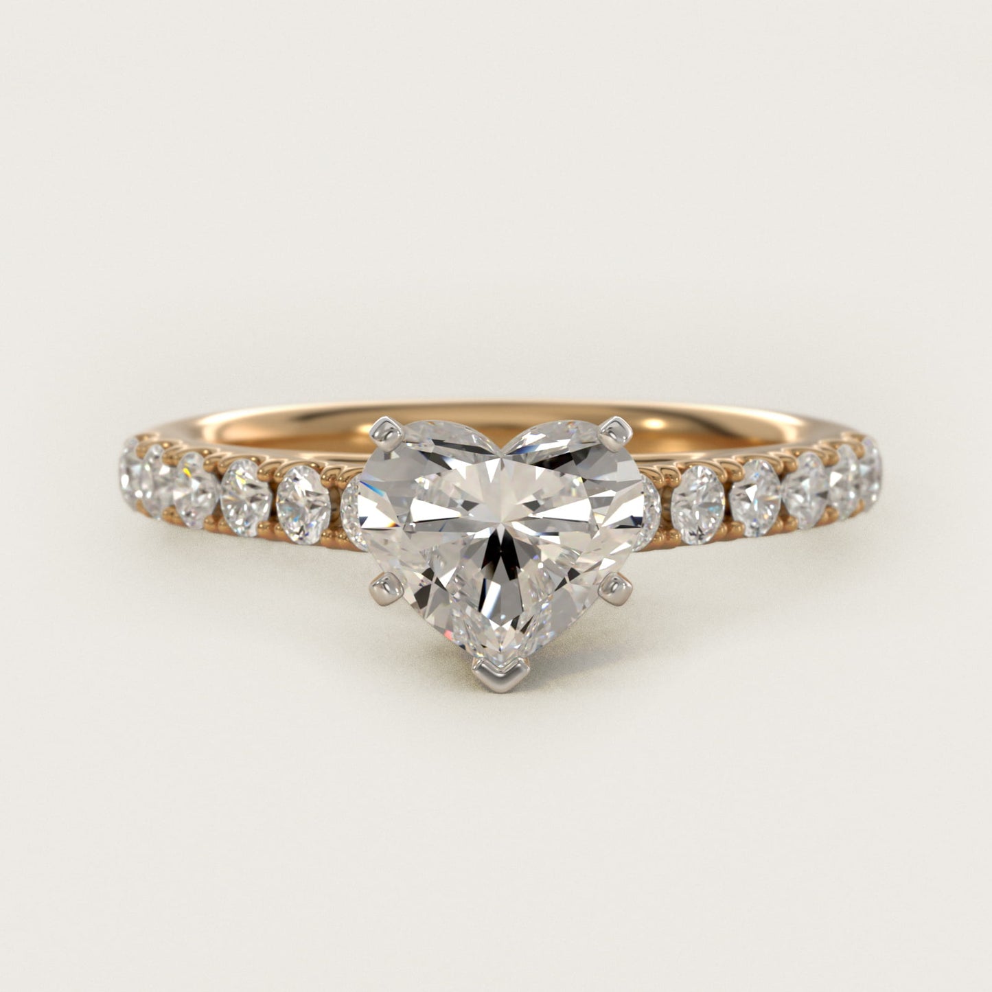 Riviera Cathedral PavŽ Diamond Engagement Ring in 14K Yellow Gold (1/2 ct. tw.) - Heart Center