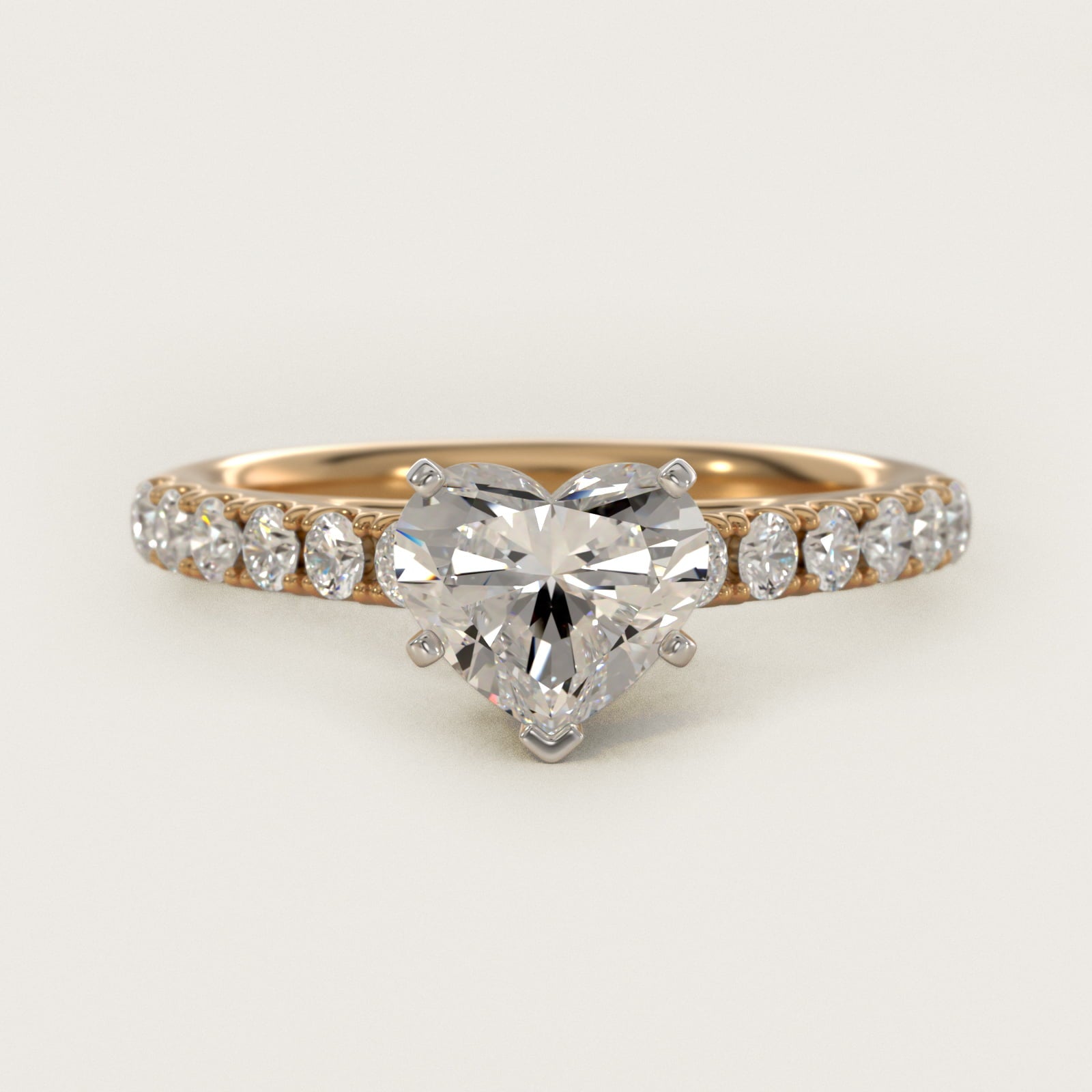 Riviera Cathedral PavŽ Diamond Engagement Ring in 18k Yellow Gold (1/2 ct. tw.) - Heart Center