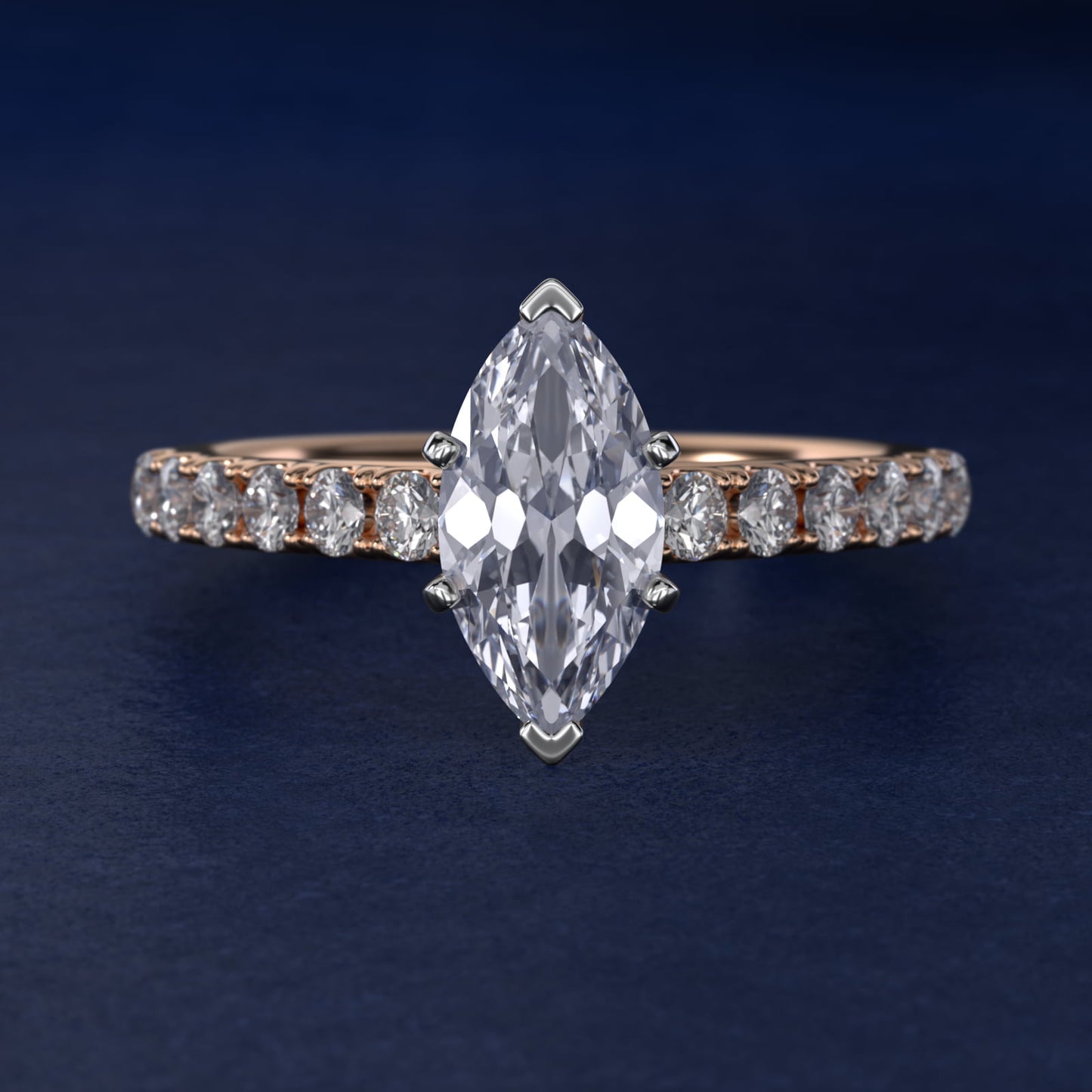 Riviera Cathedral PavŽ Diamond Engagement Ring in 14k Rose Gold (1/2 ct. tw.) - Marquise Center