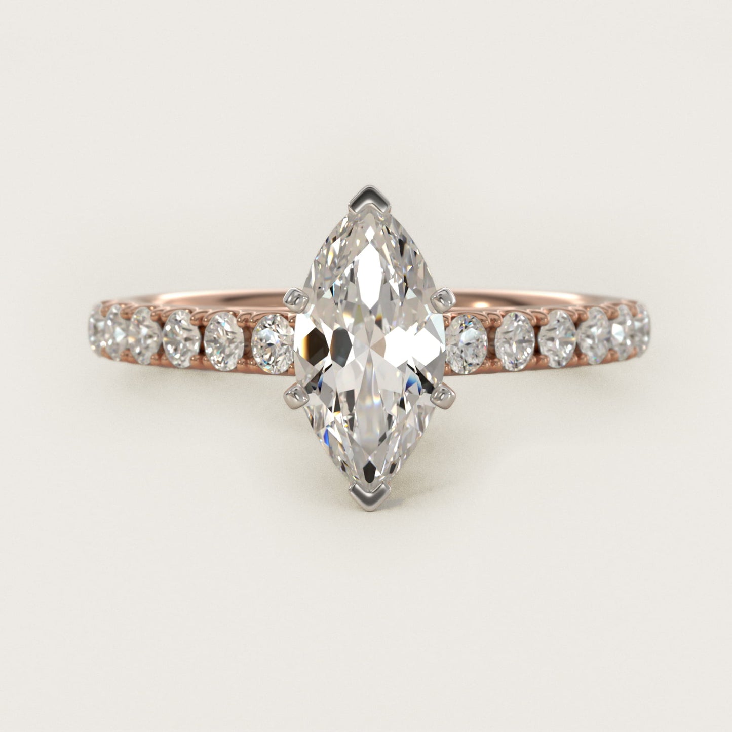 Riviera Cathedral PavŽ Diamond Engagement Ring in 18k Rose Gold (1/2 ct. tw.) - Marquise Center