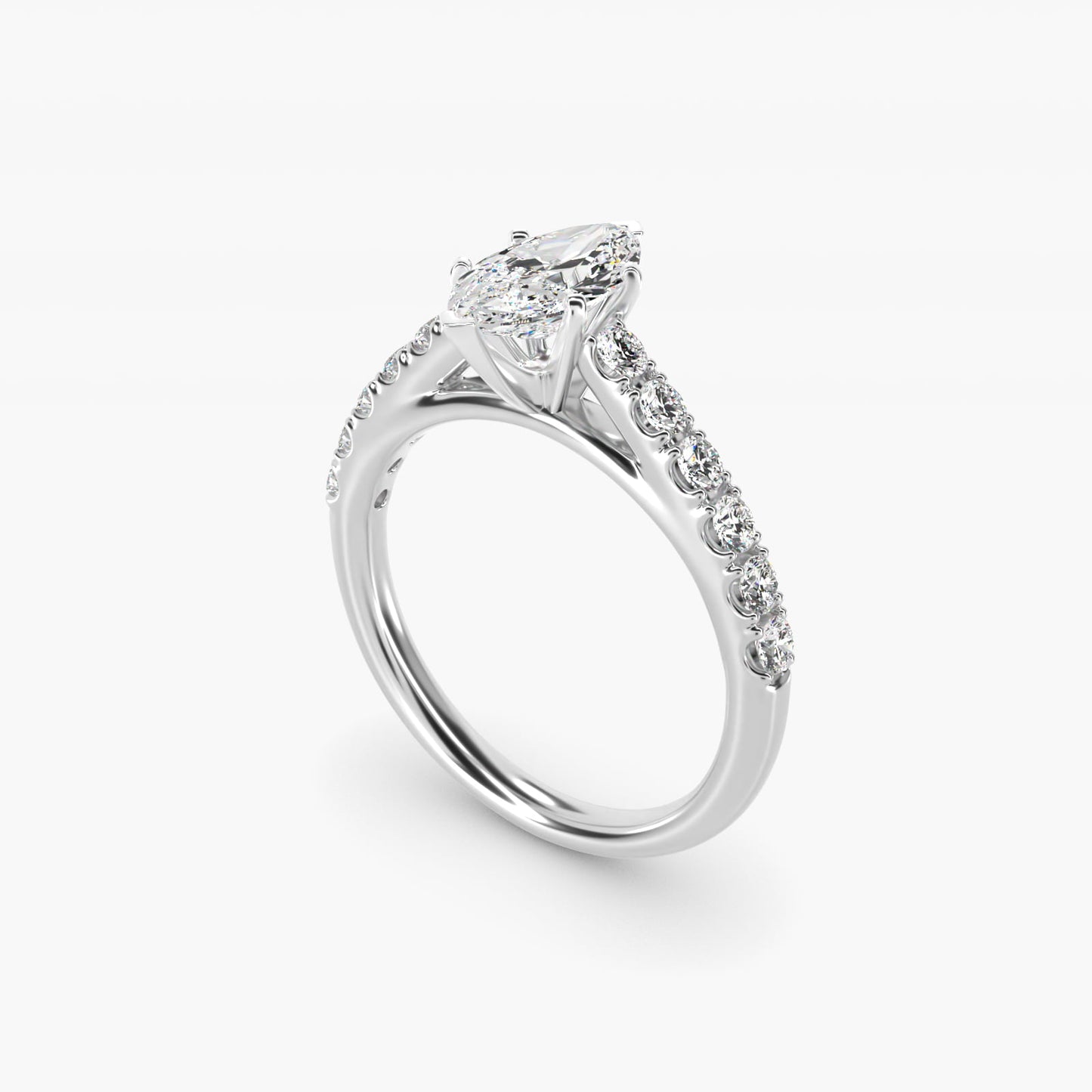 Riviera Cathedral PavŽ Diamond Engagement Ring in 18k White Gold (1/2 ct. tw.) - Marquise Center