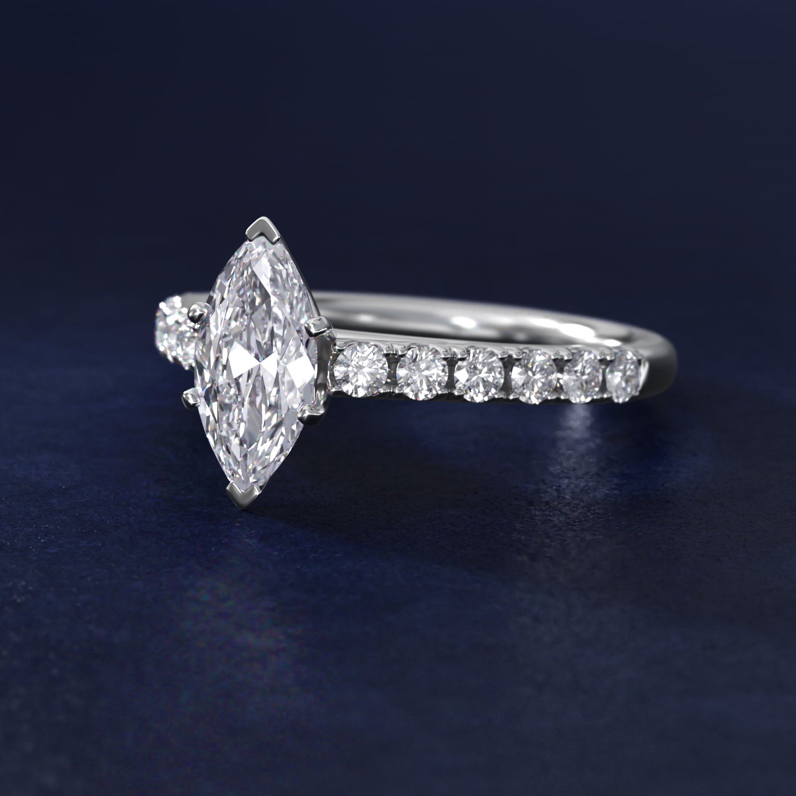 Riviera Cathedral PavŽ Diamond Engagement Ring in 14k White Gold (1/2 ct. tw.) - Marquise Center