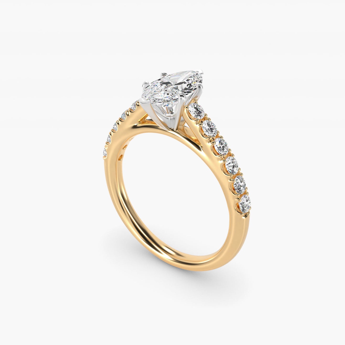 Riviera Cathedral PavŽ Diamond Engagement Ring in 14K Yellow Gold (1/2 ct. tw.) - Marquise Center