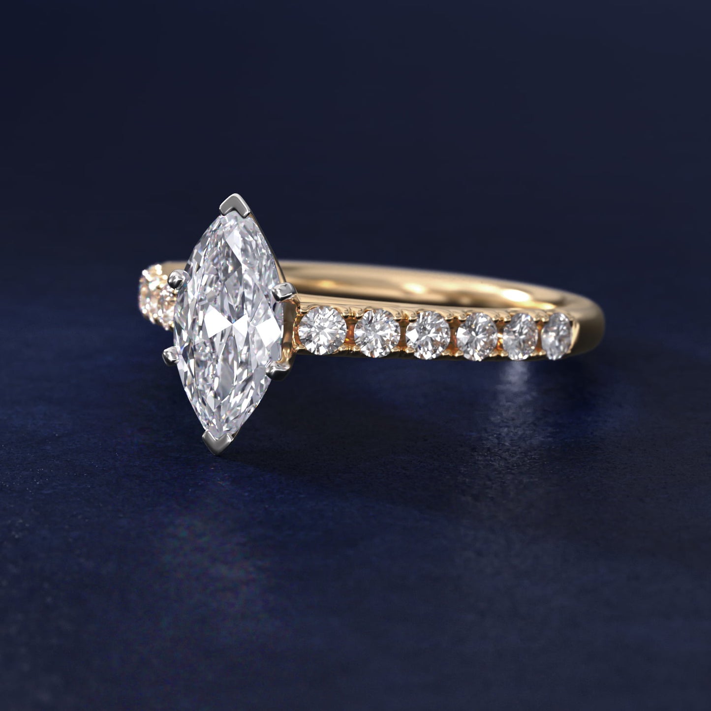 Riviera Cathedral PavŽ Diamond Engagement Ring in 18k Yellow Gold (1/2 ct. tw.) - Marquise Center