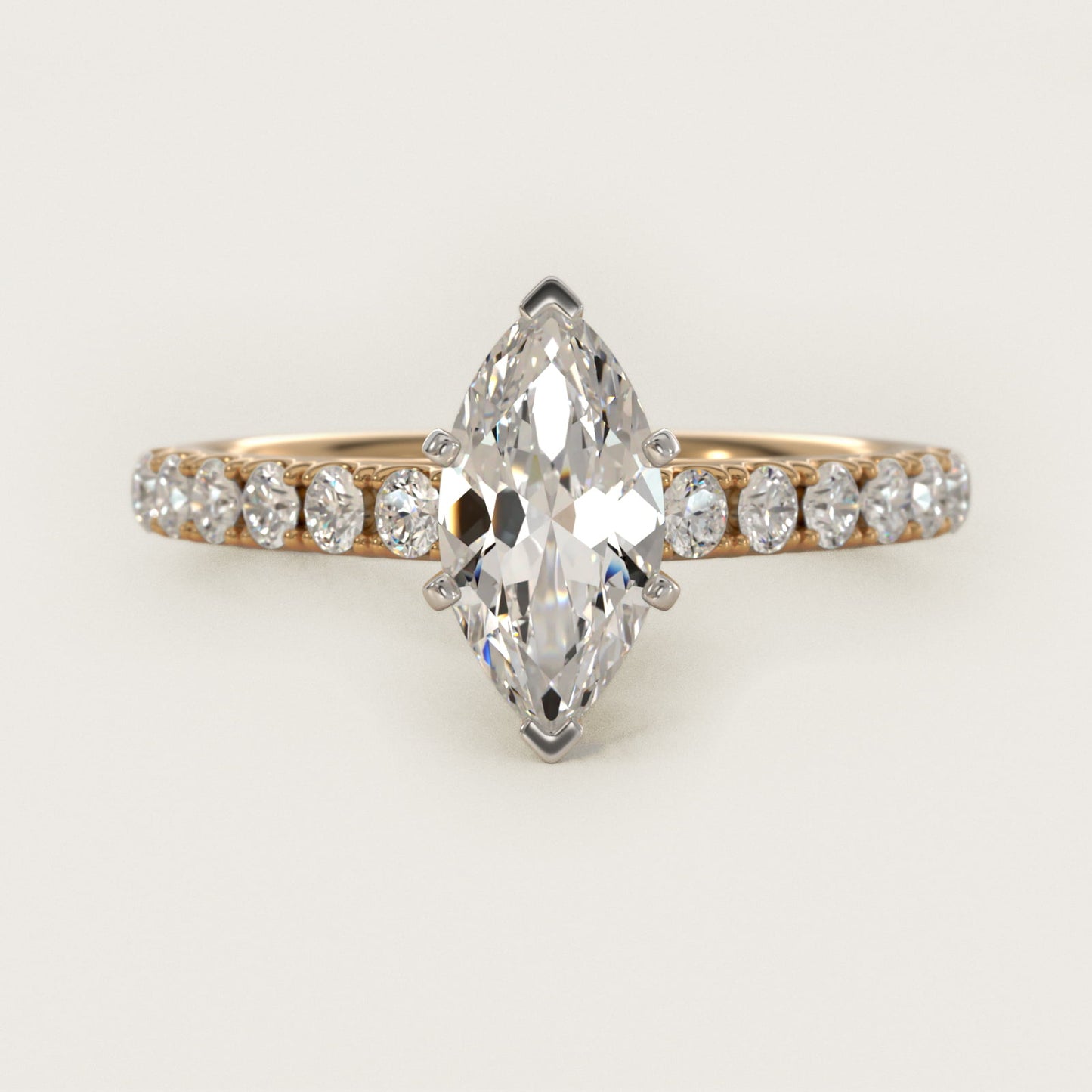 Riviera Cathedral PavŽ Diamond Engagement Ring in 18k Yellow Gold (1/2 ct. tw.) - Marquise Center