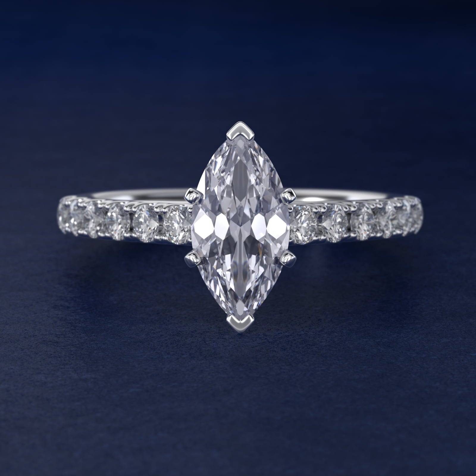 Riviera Cathedral PavŽ Diamond Engagement Ring in Platinum (1/2 ct. tw.) - Marquise Center