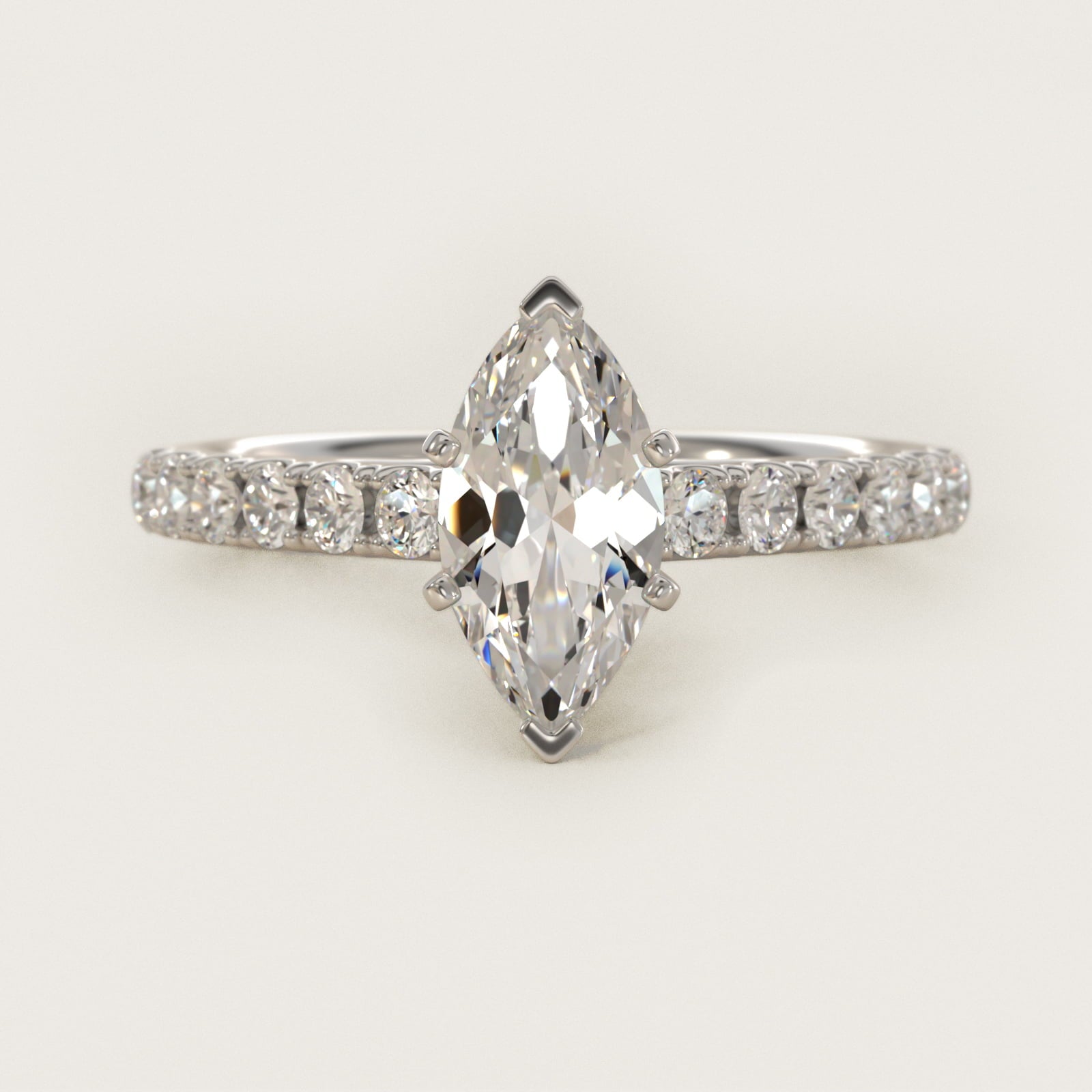 Riviera Cathedral PavŽ Diamond Engagement Ring in Platinum (1/2 ct. tw.) - Marquise Center