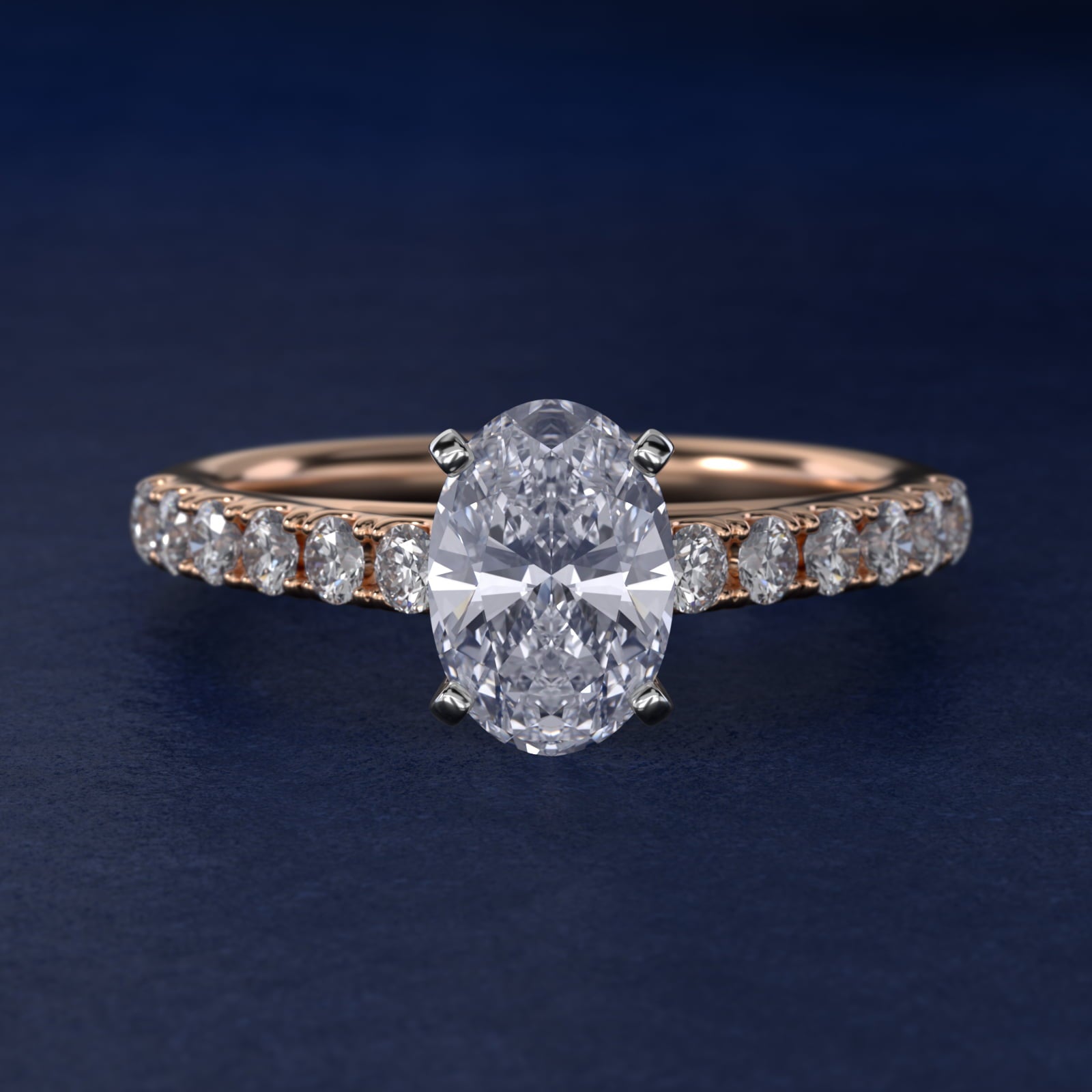 Riviera Cathedral PavŽ Diamond Engagement Ring in 14k Rose Gold (1/2 ct. tw.) - Oval Center