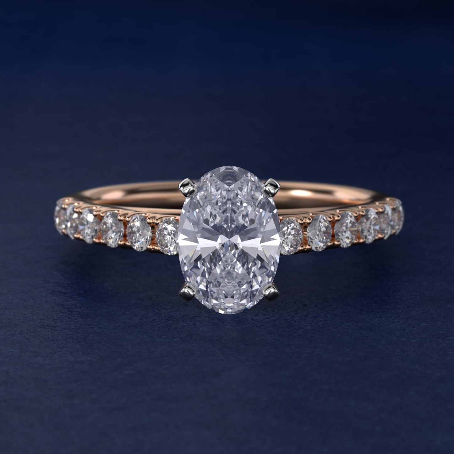 Riviera Cathedral PavŽ Diamond Engagement Ring in 18k Rose Gold (1/2 ct. tw.) - Oval Center