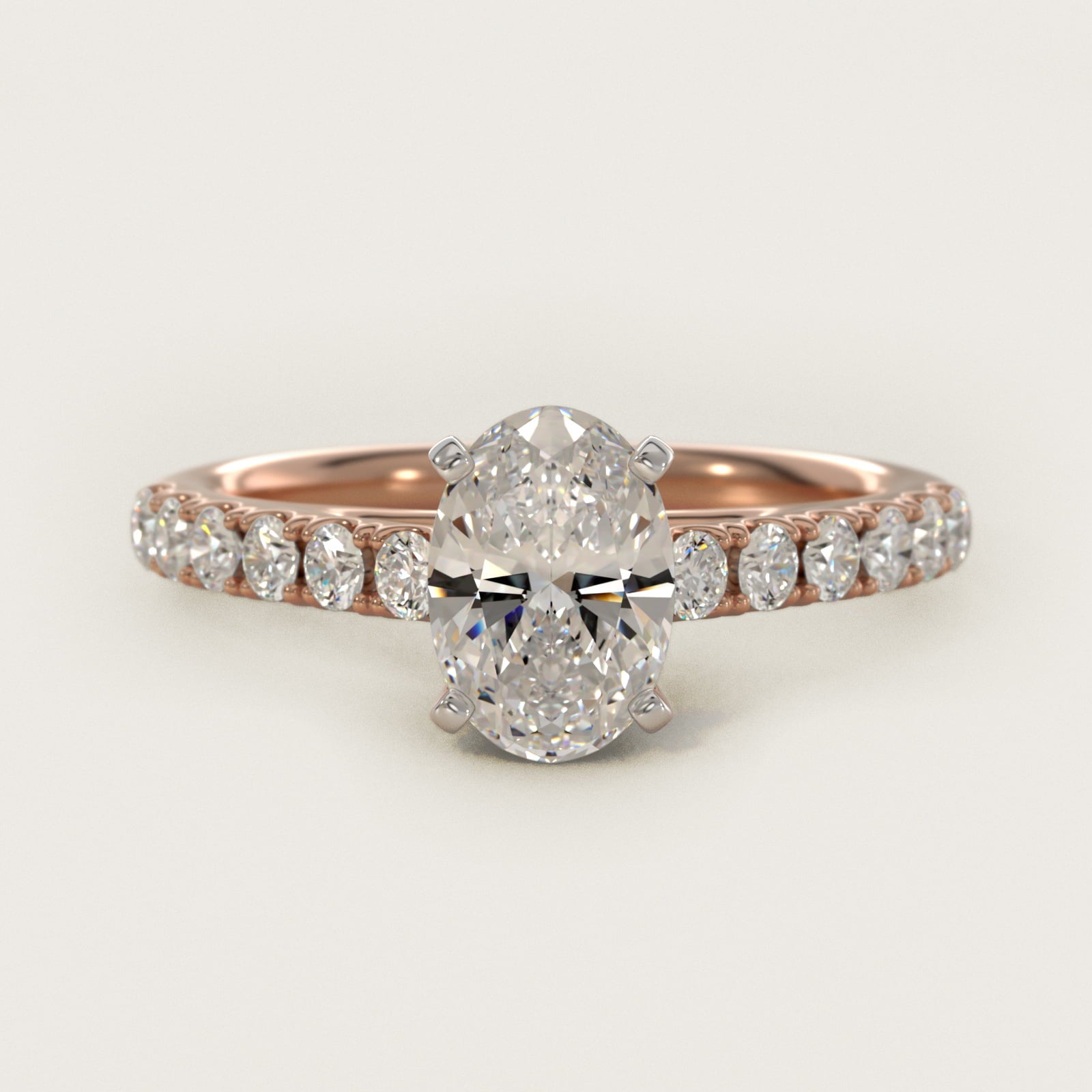 Riviera Cathedral PavŽ Diamond Engagement Ring in 14k Rose Gold (1/2 ct. tw.) - Oval Center