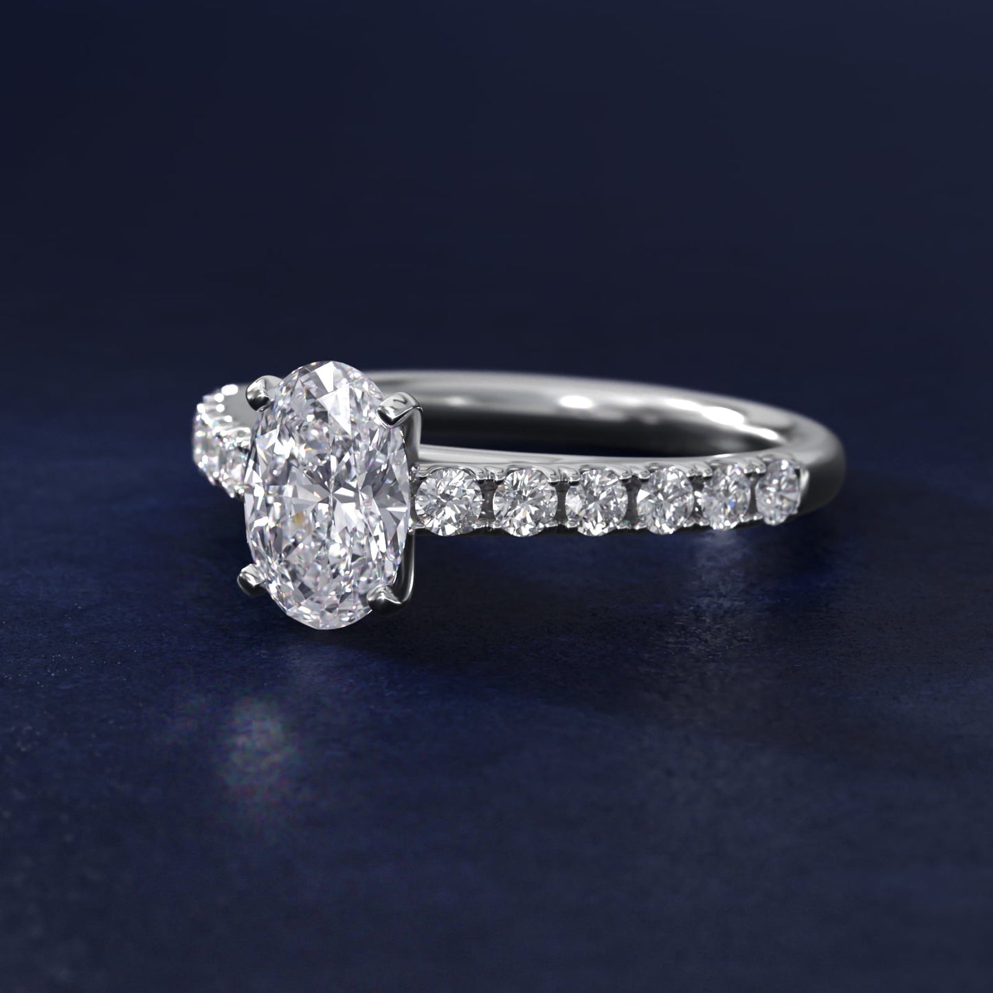 Riviera Cathedral PavŽ Diamond Engagement Ring in 18k White Gold (1/2 ct. tw.) - Oval Center