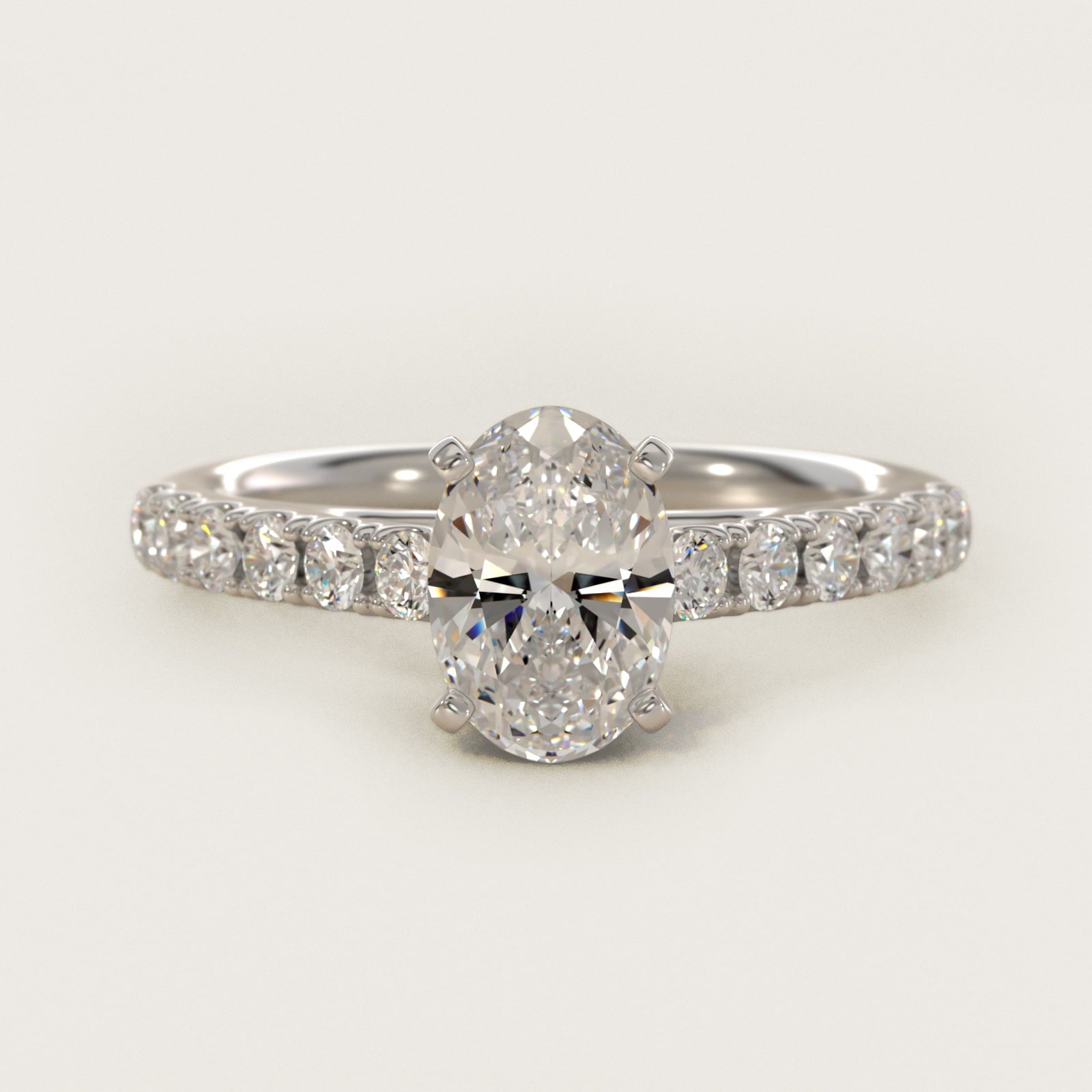 Riviera Cathedral PavŽ Diamond Engagement Ring in 14k White Gold (1/2 ct. tw.) - Oval Center