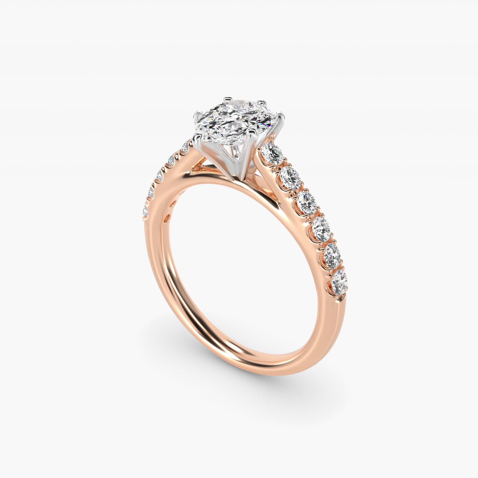 Riviera Cathedral PavŽ Diamond Engagement Ring in 18k Rose Gold (1/2 ct. tw.) - Pear Center