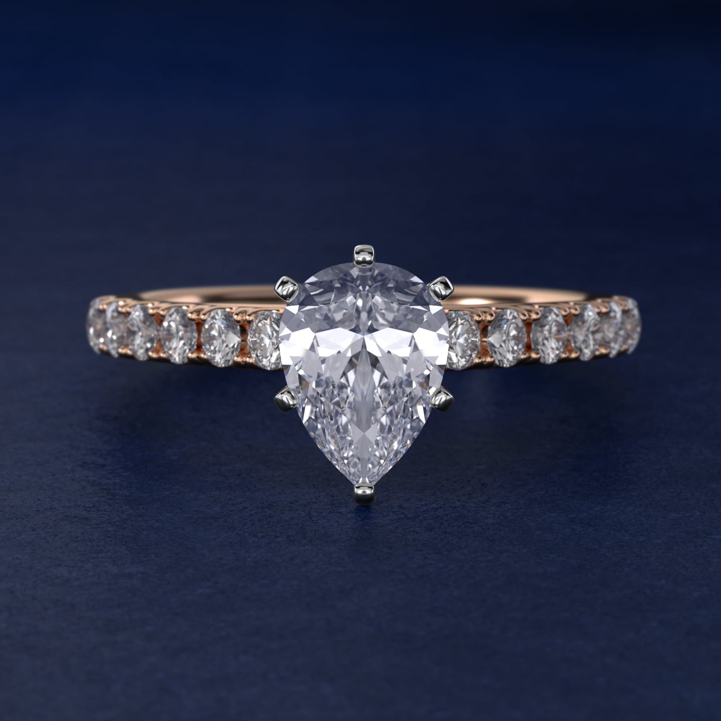 Riviera Cathedral PavŽ Diamond Engagement Ring in 14k Rose Gold (1/2 ct. tw.) - Pear Center