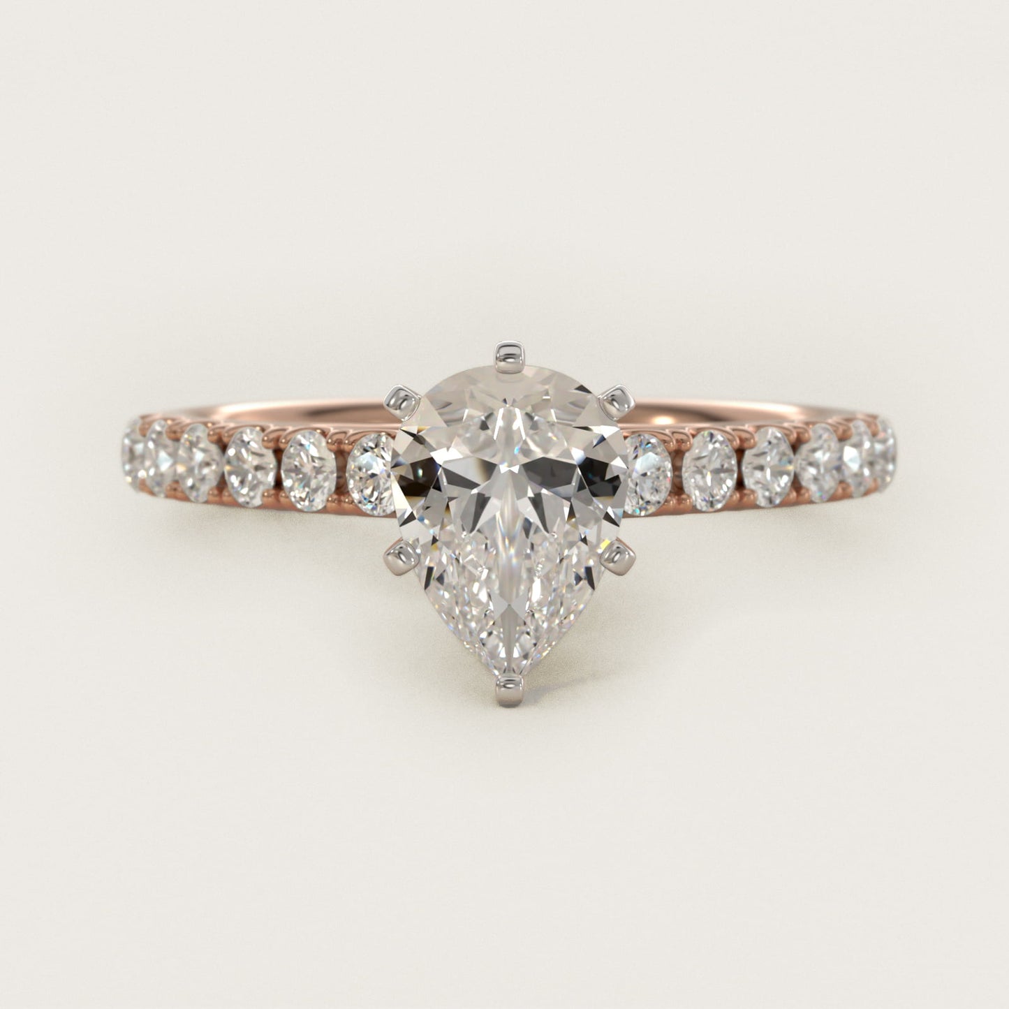 Riviera Cathedral PavŽ Diamond Engagement Ring in 14k Rose Gold (1/2 ct. tw.) - Pear Center