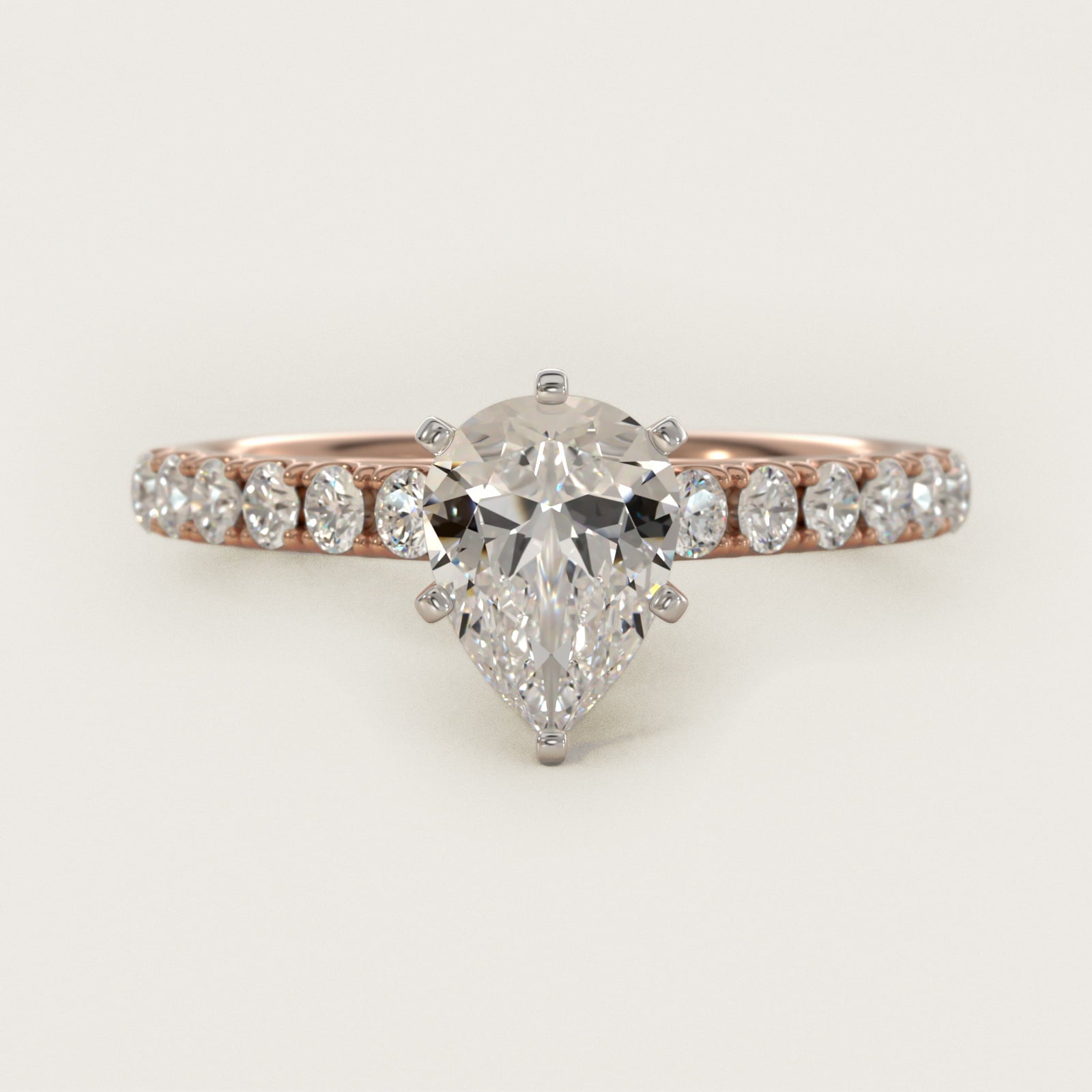Riviera Cathedral PavŽ Diamond Engagement Ring in 14k Rose Gold (1/2 ct. tw.) - Pear Center