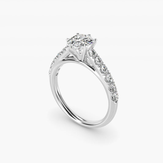 Riviera Cathedral PavŽ Diamond Engagement Ring in 14k White Gold (1/2 ct. tw.) - Pear Center