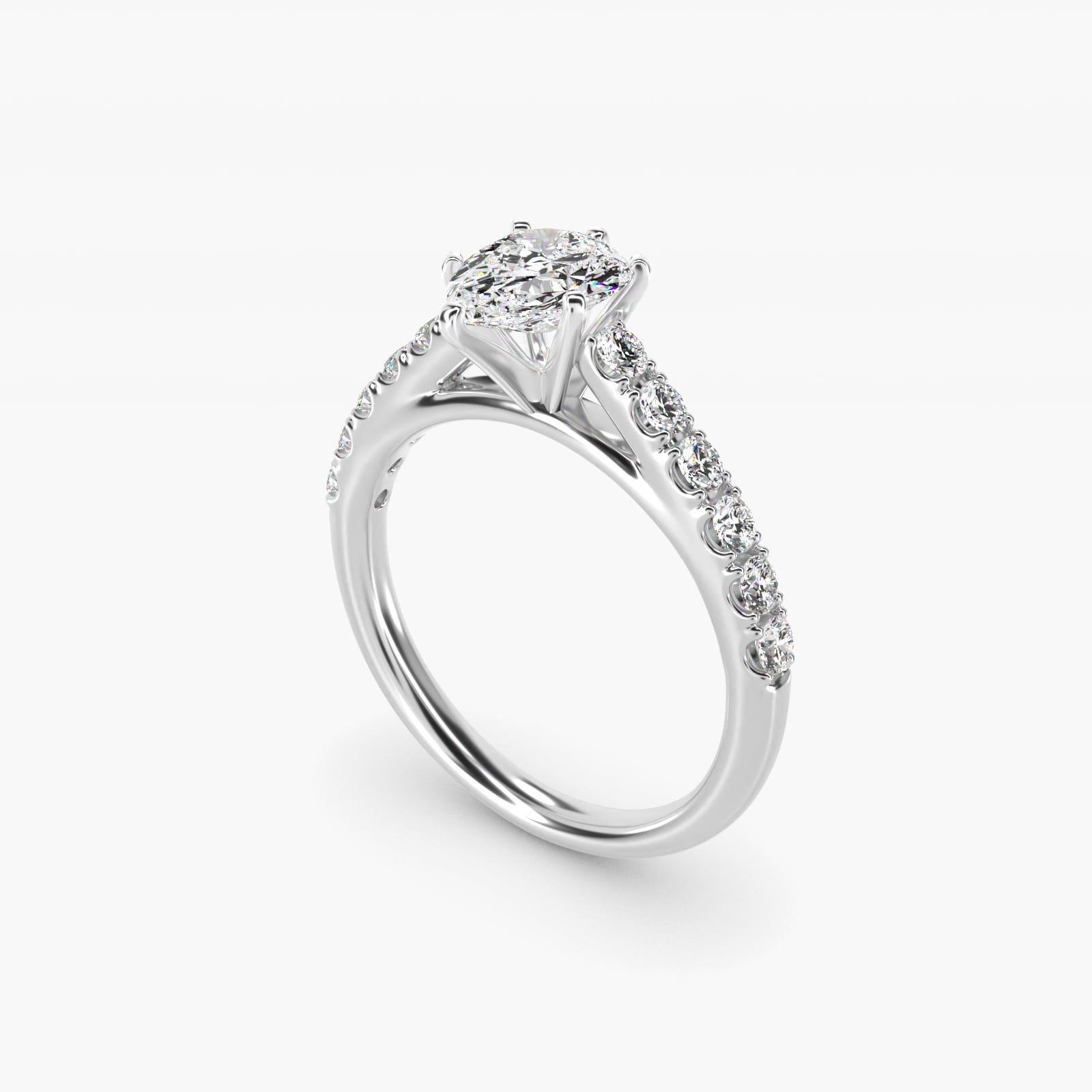 Riviera Cathedral PavŽ Diamond Engagement Ring in 18k White Gold (1/2 ct. tw.) - Pear Center