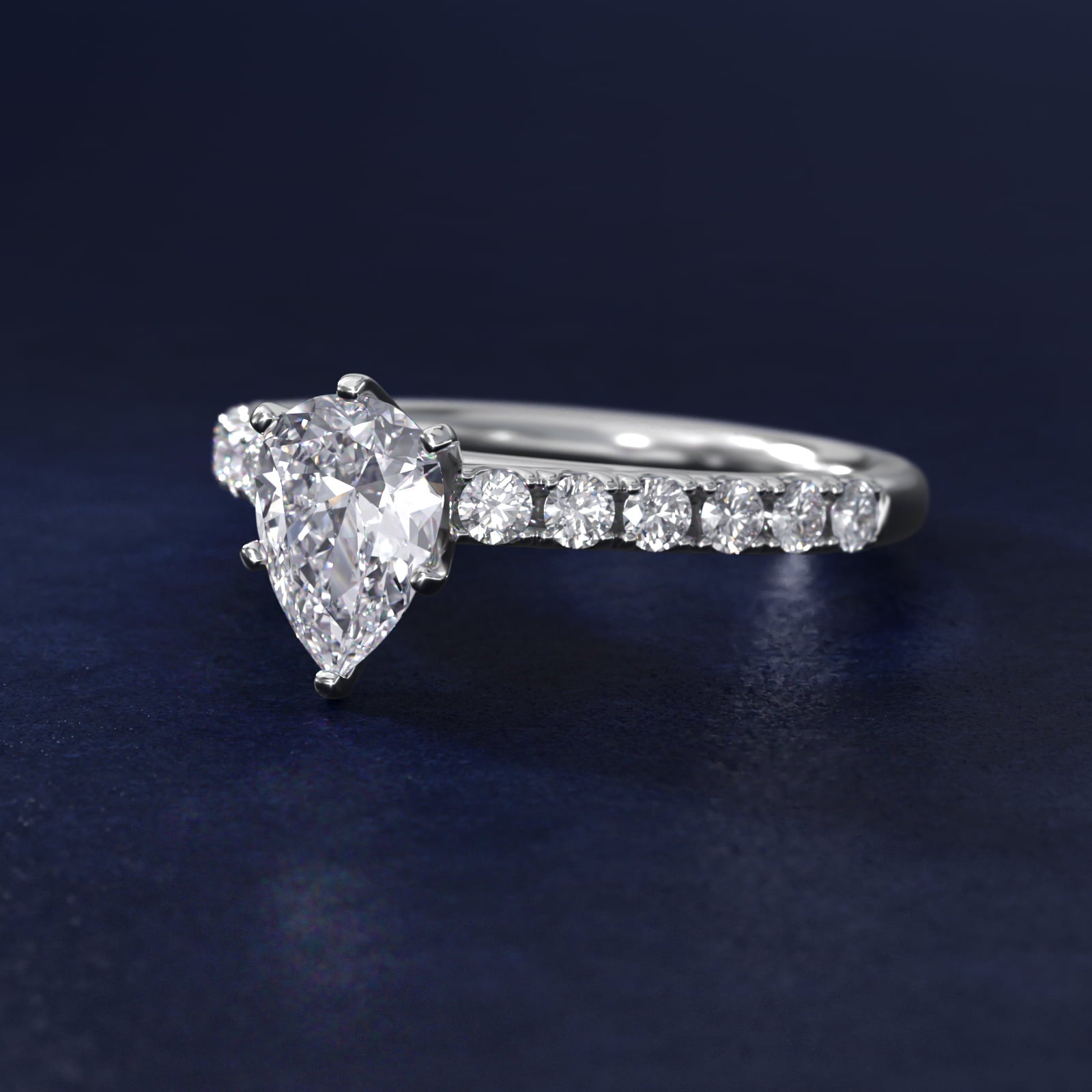 Riviera Cathedral PavŽ Diamond Engagement Ring in 18k White Gold (1/2 ct. tw.) - Pear Center