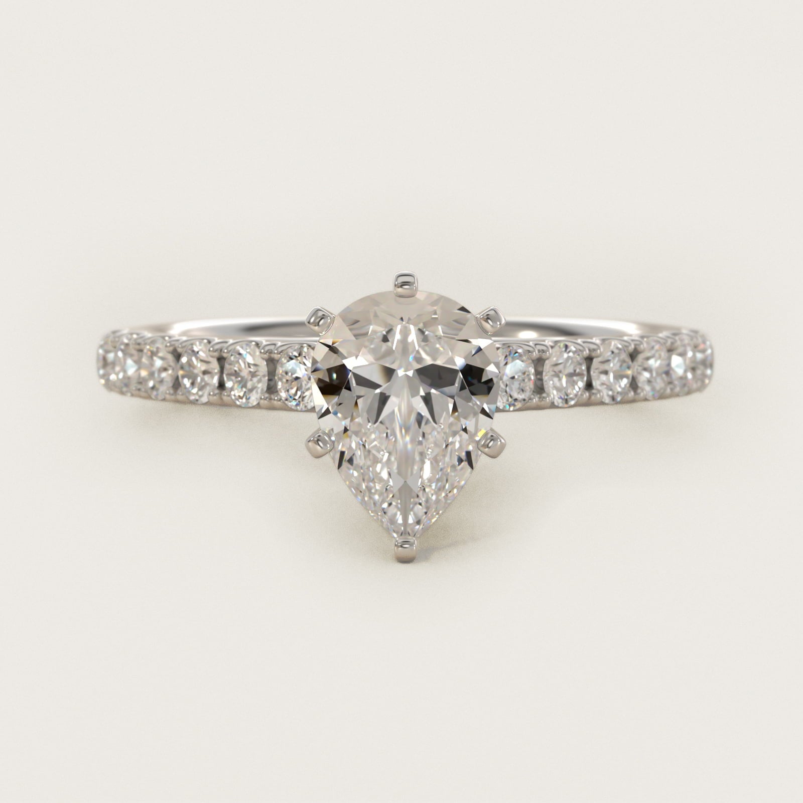 Riviera Cathedral PavŽ Diamond Engagement Ring in 14k White Gold (1/2 ct. tw.) - Pear Center