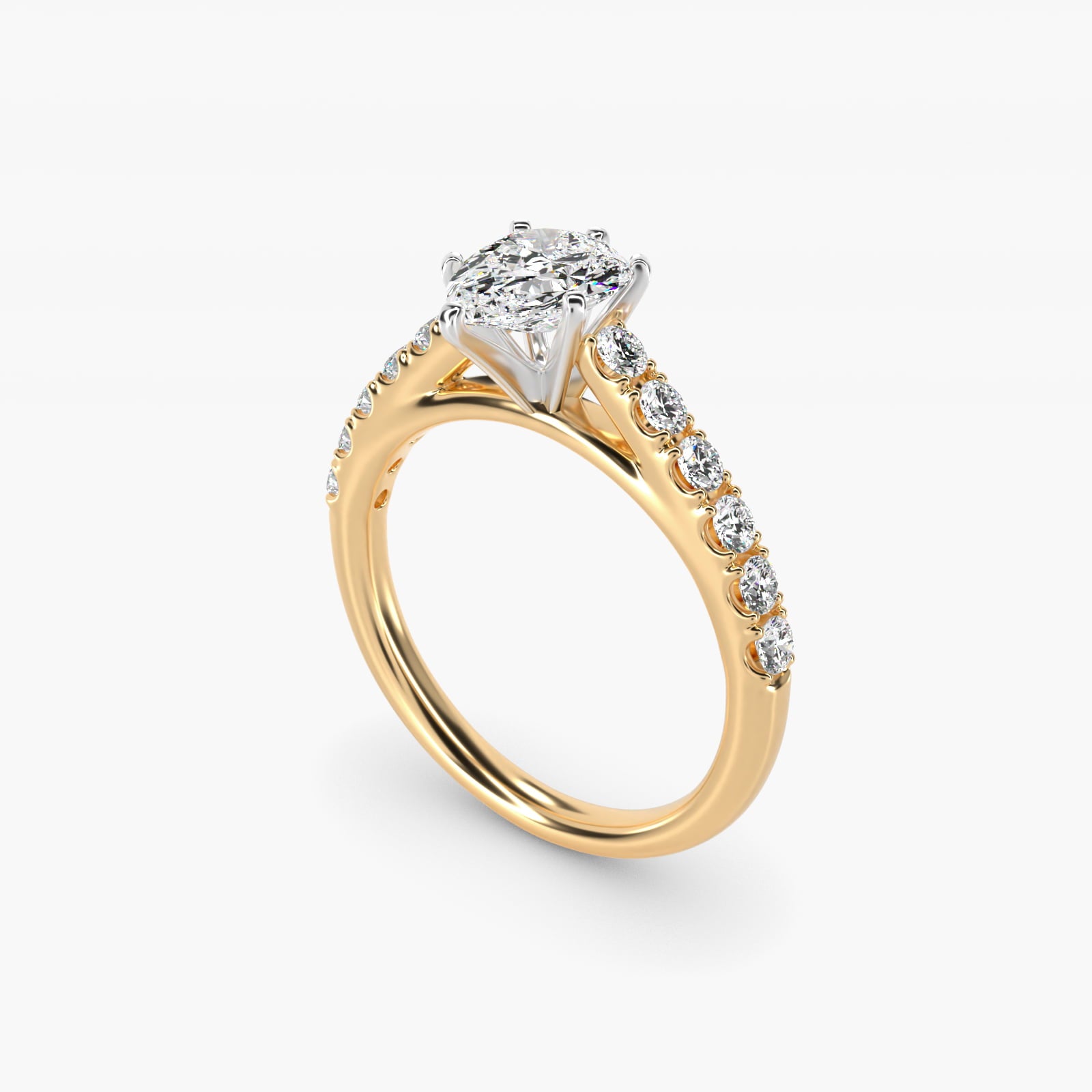 Riviera Cathedral PavŽ Diamond Engagement Ring in 14K Yellow Gold (1/2 ct. tw.) - Pear Center