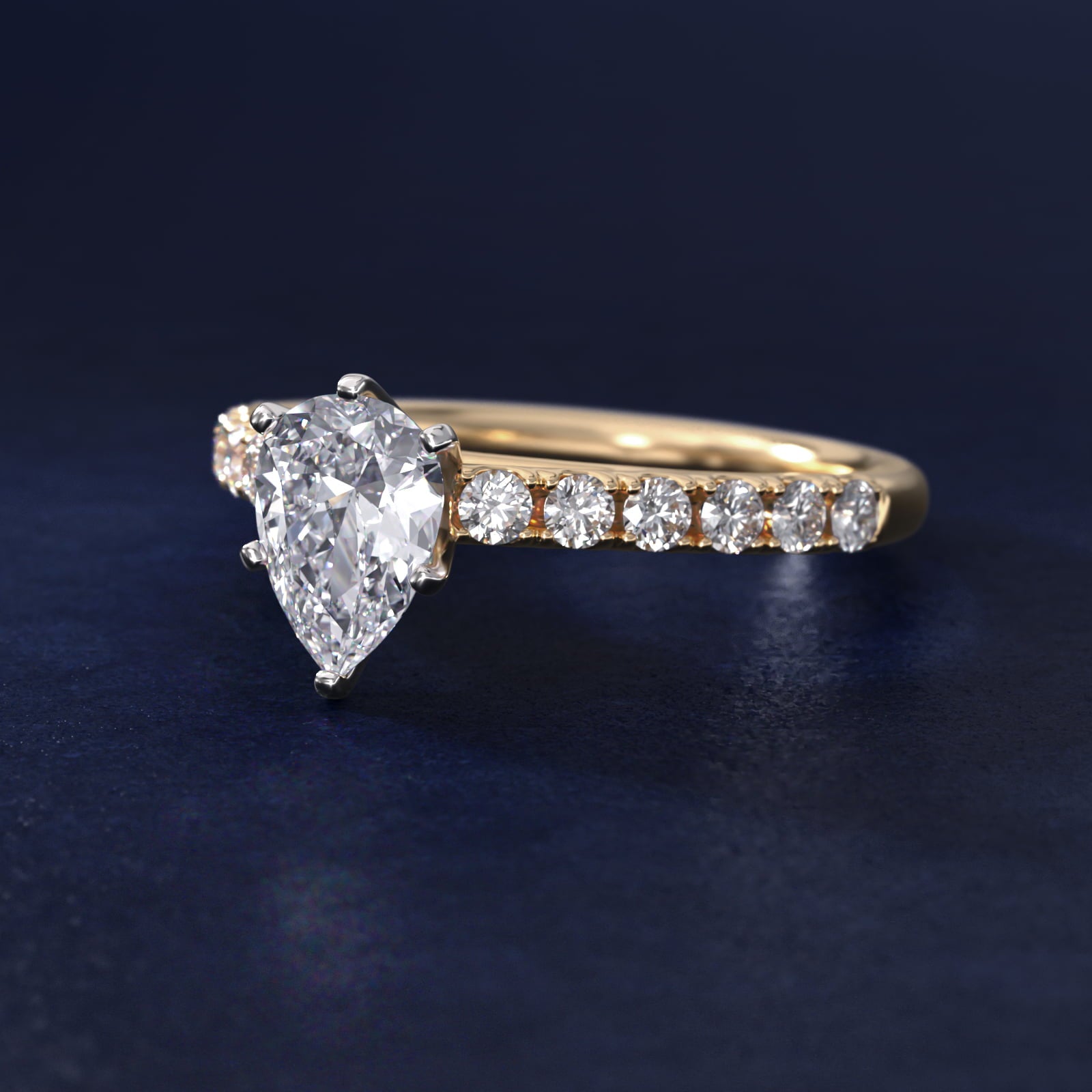 Riviera Cathedral PavŽ Diamond Engagement Ring in 18k Yellow Gold (1/2 ct. tw.) - Pear Center