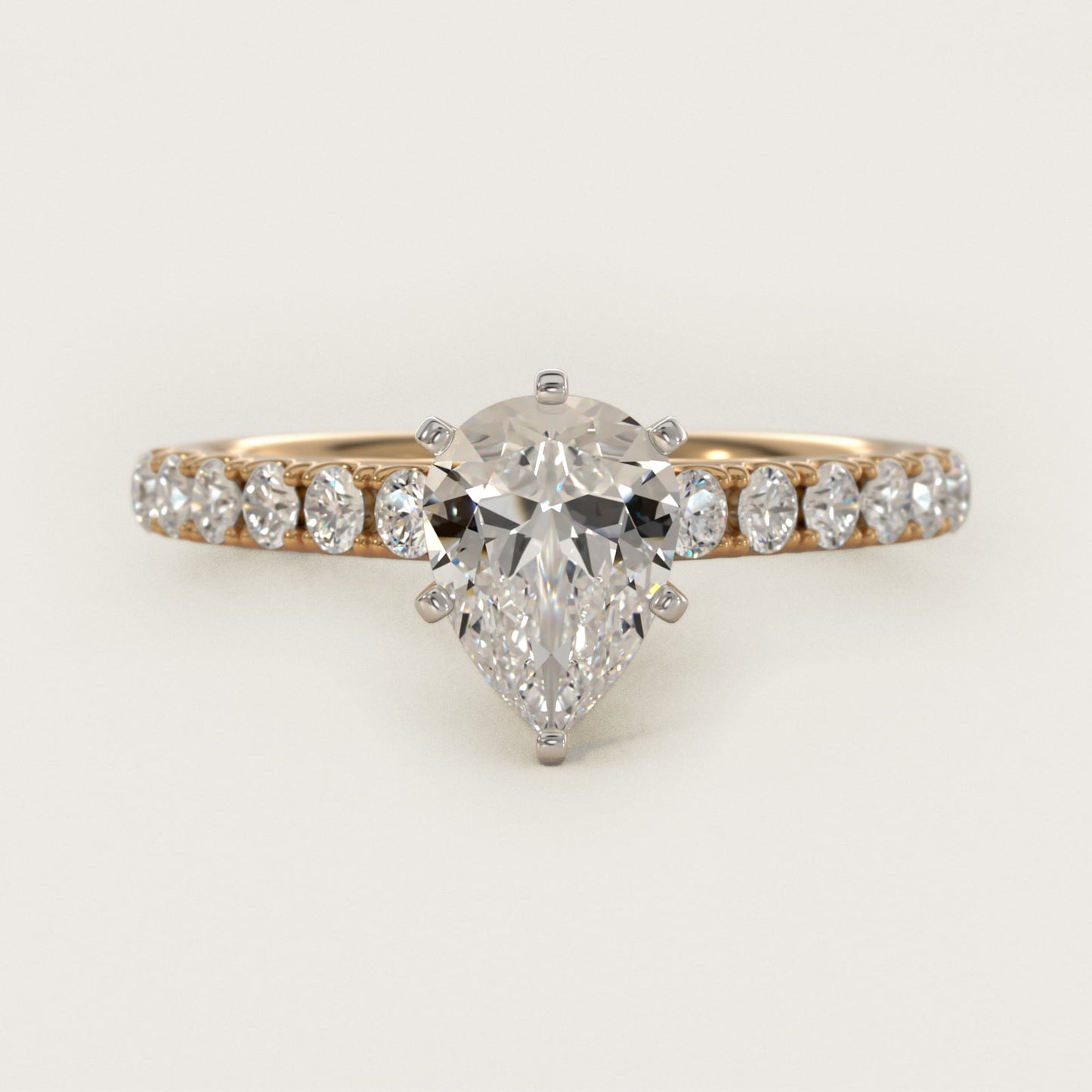 Riviera Cathedral PavŽ Diamond Engagement Ring in 14K Yellow Gold (1/2 ct. tw.) - Pear Center
