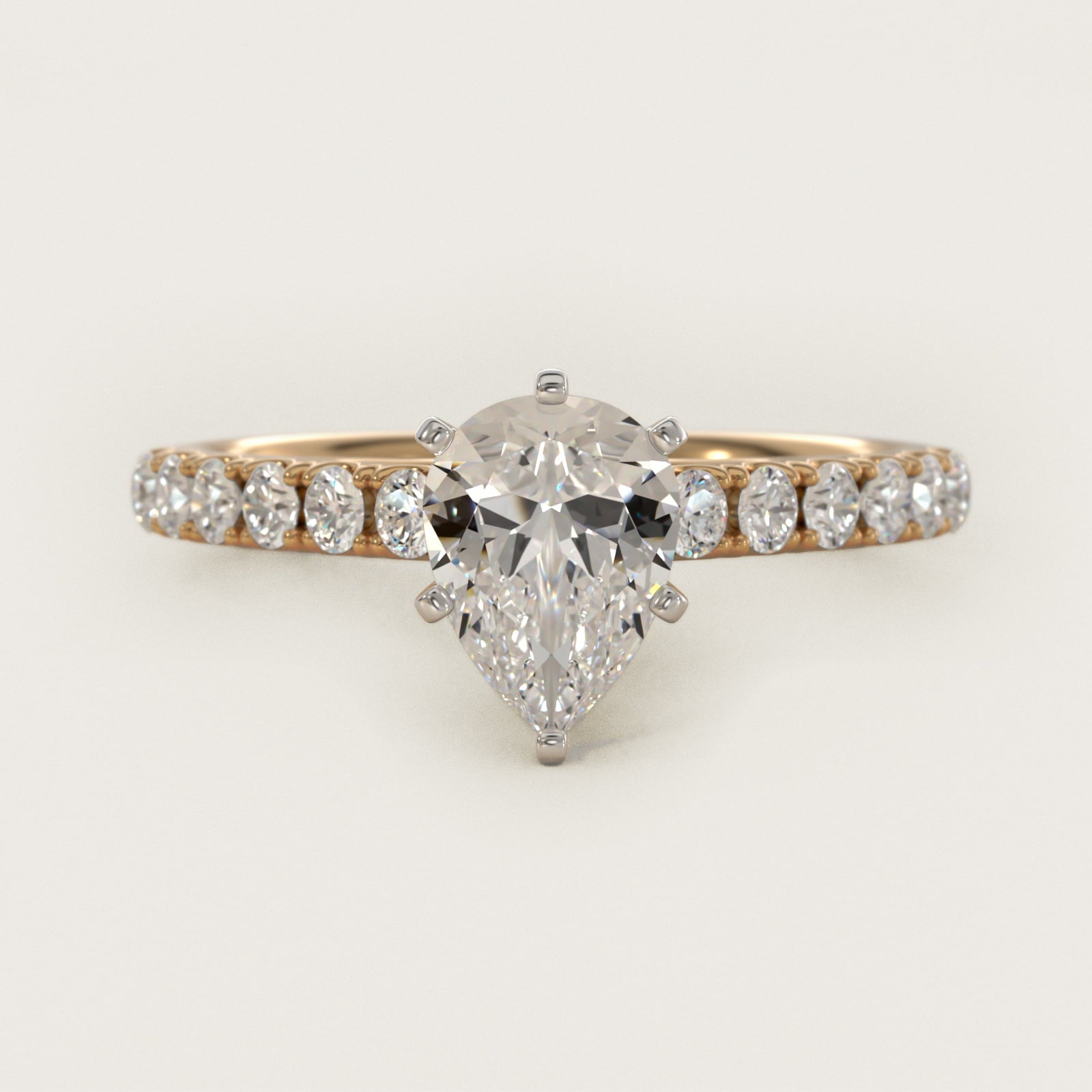 Riviera Cathedral PavŽ Diamond Engagement Ring in 18k Yellow Gold (1/2 ct. tw.) - Pear Center
