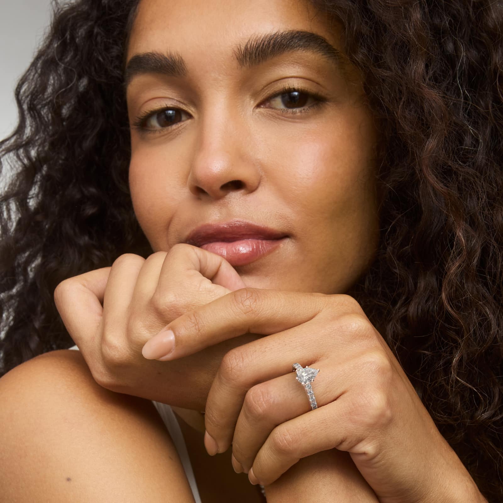 Riviera Cathedral PavŽ Diamond Engagement Ring in Platinum (1/2 ct. tw.) - Pear Center