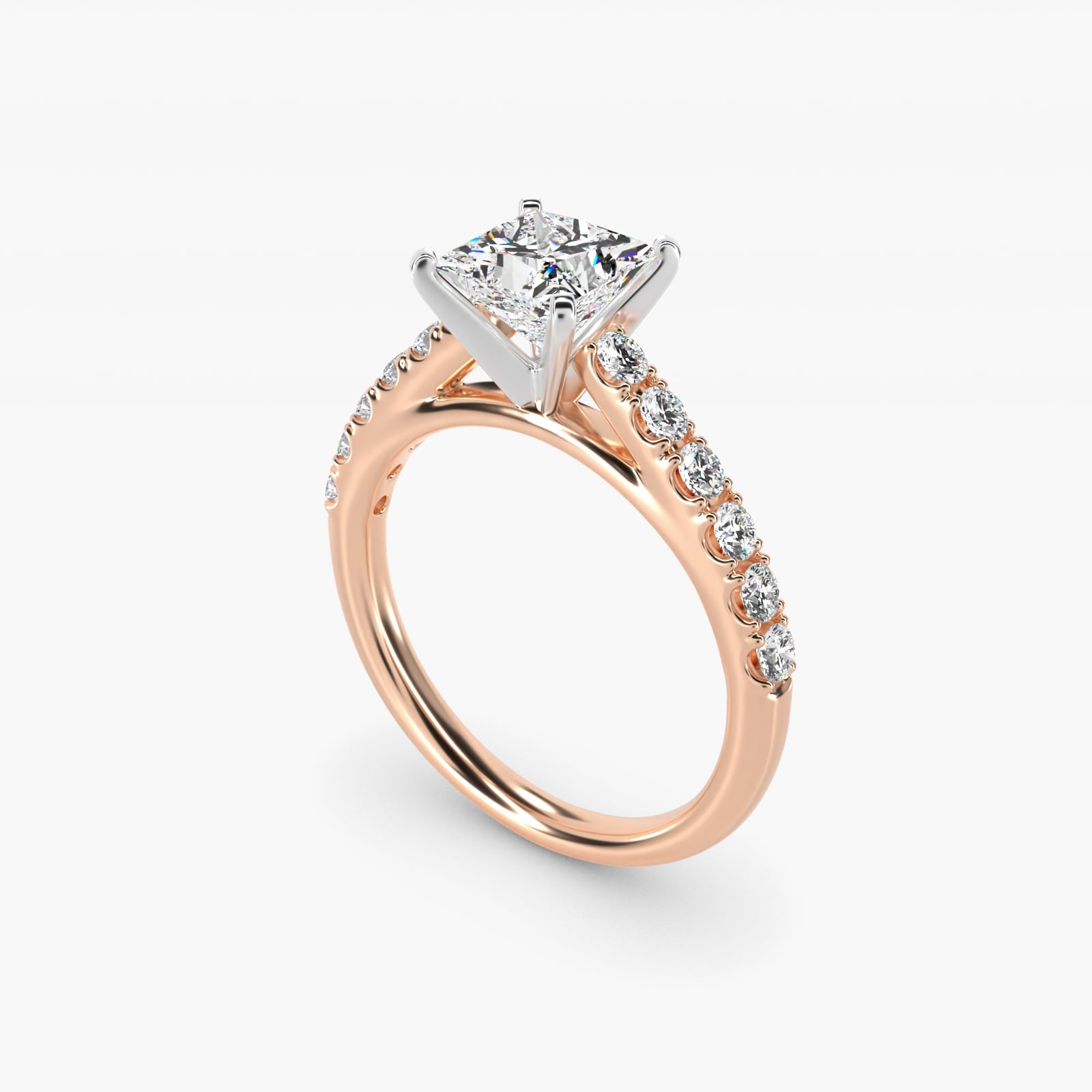 Riviera Cathedral PavŽ Diamond Engagement Ring in 14k Rose Gold (1/2 ct. tw.) - Princess Center